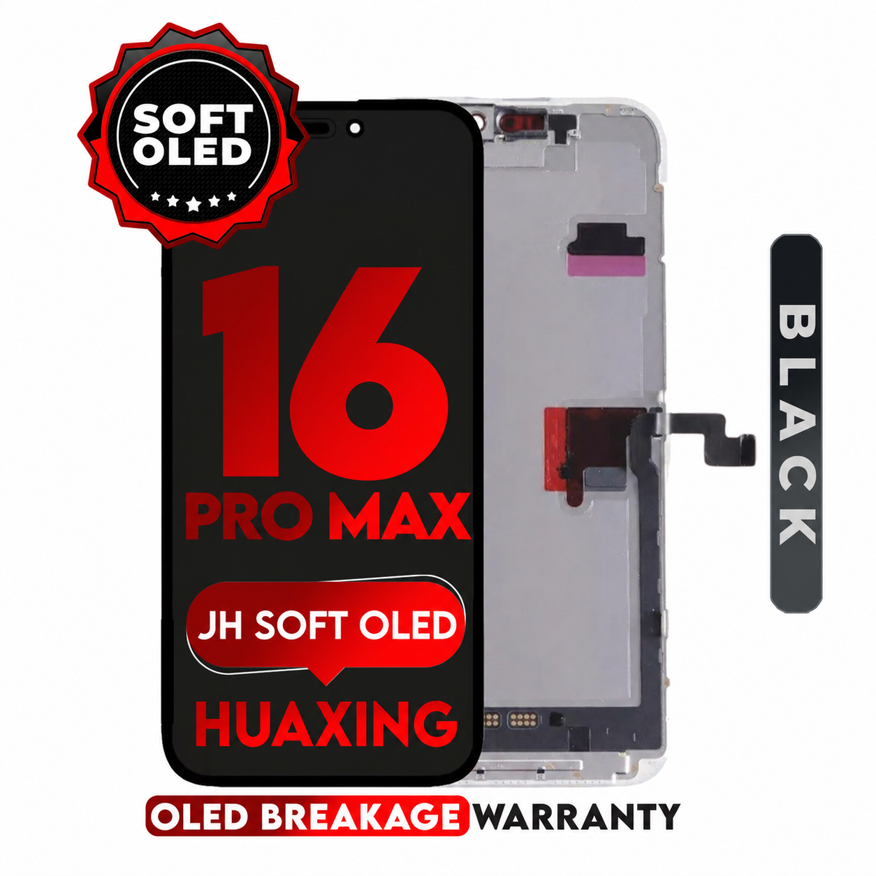 For iPhone 16 Pro Max | Soft OLED LCD (JH HUAXING) (Full Coverage/ Breakage covered)
