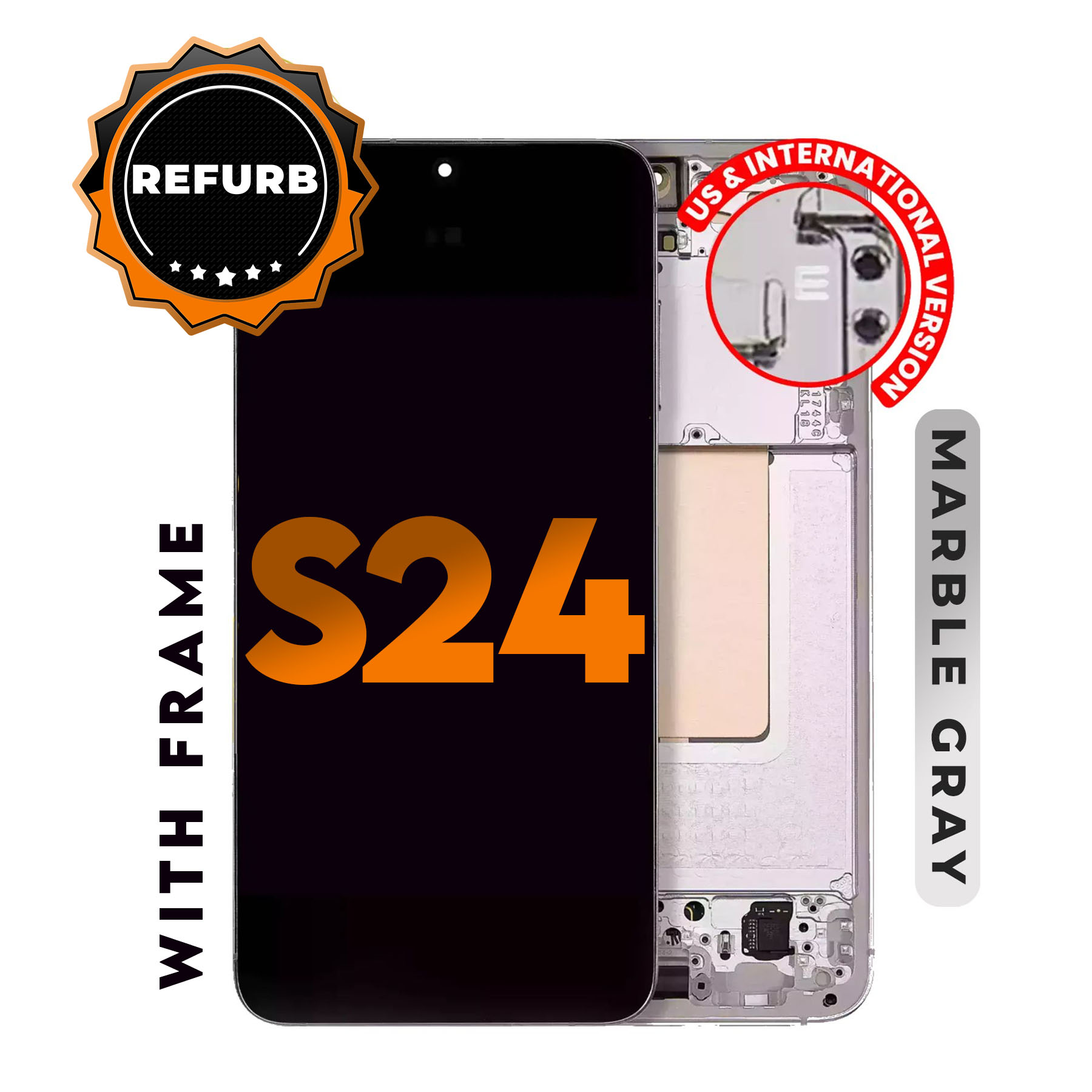 (Premium) (Marble Gray) For Galaxy S24 | OLED SCREEN With Frame