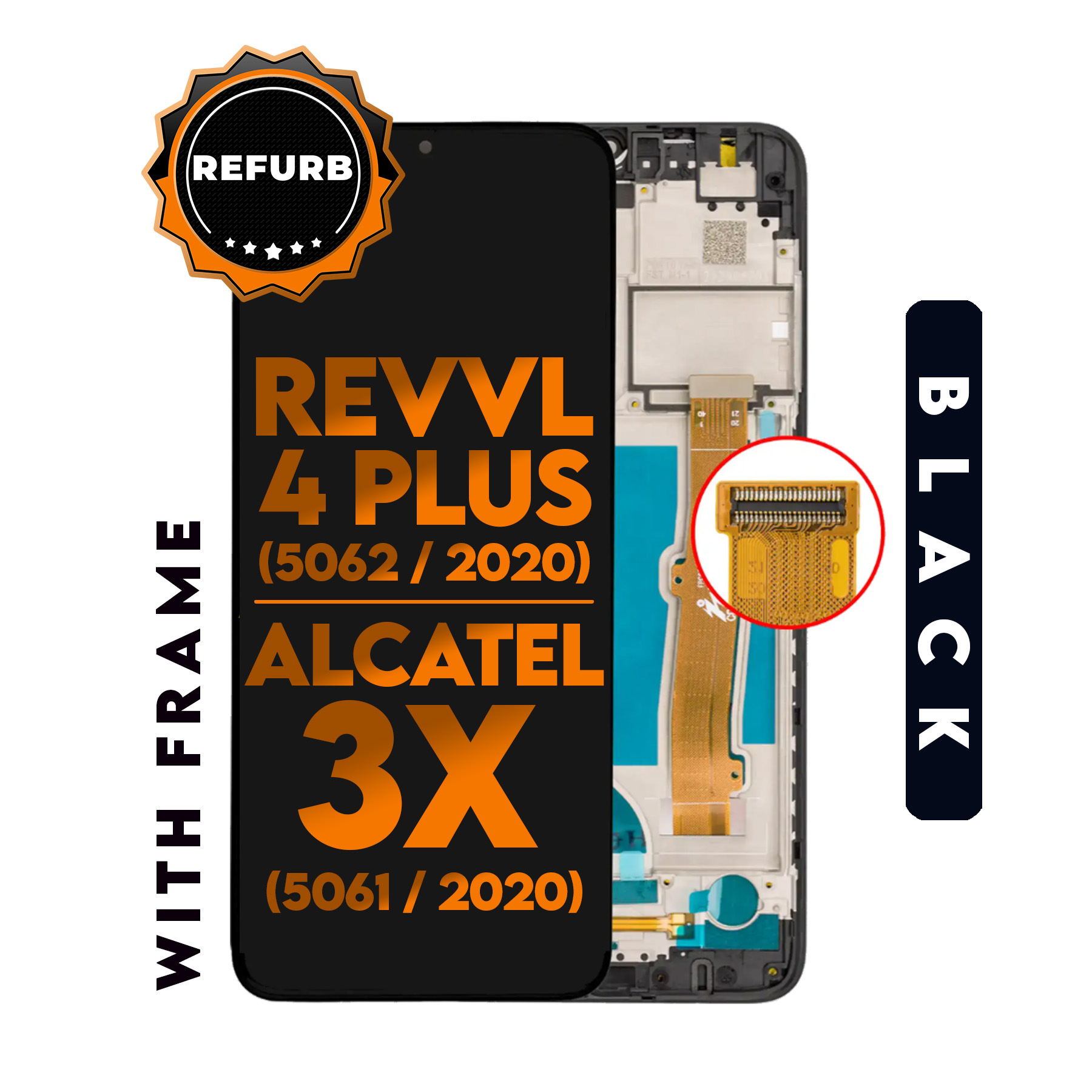 T-Mobile Revvl 4 Plus/Alcatel 3X LCD Assembly With Frame (Black)