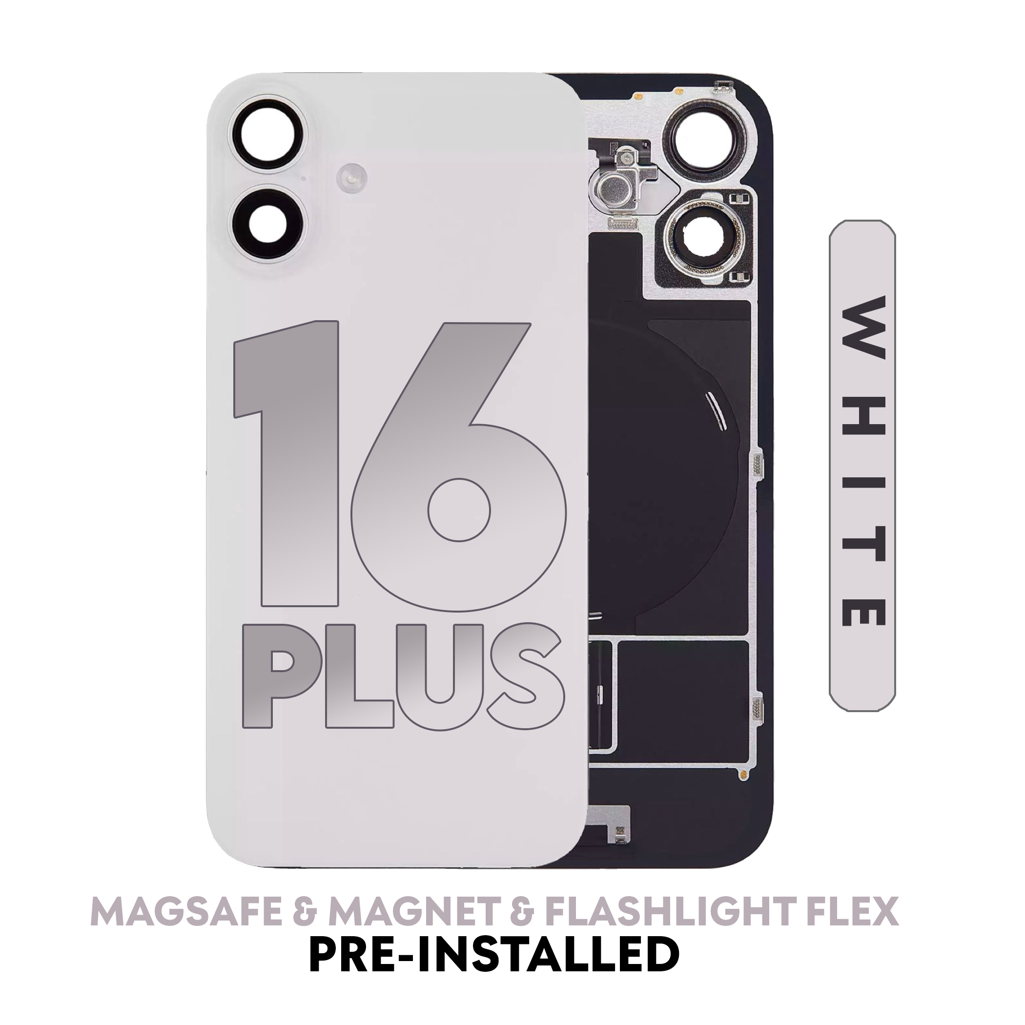 (White) For iPhone 16 Plus | Back Glass W/ Wireless NFC Charging MagSafe Magnet (No Logo) — image 1