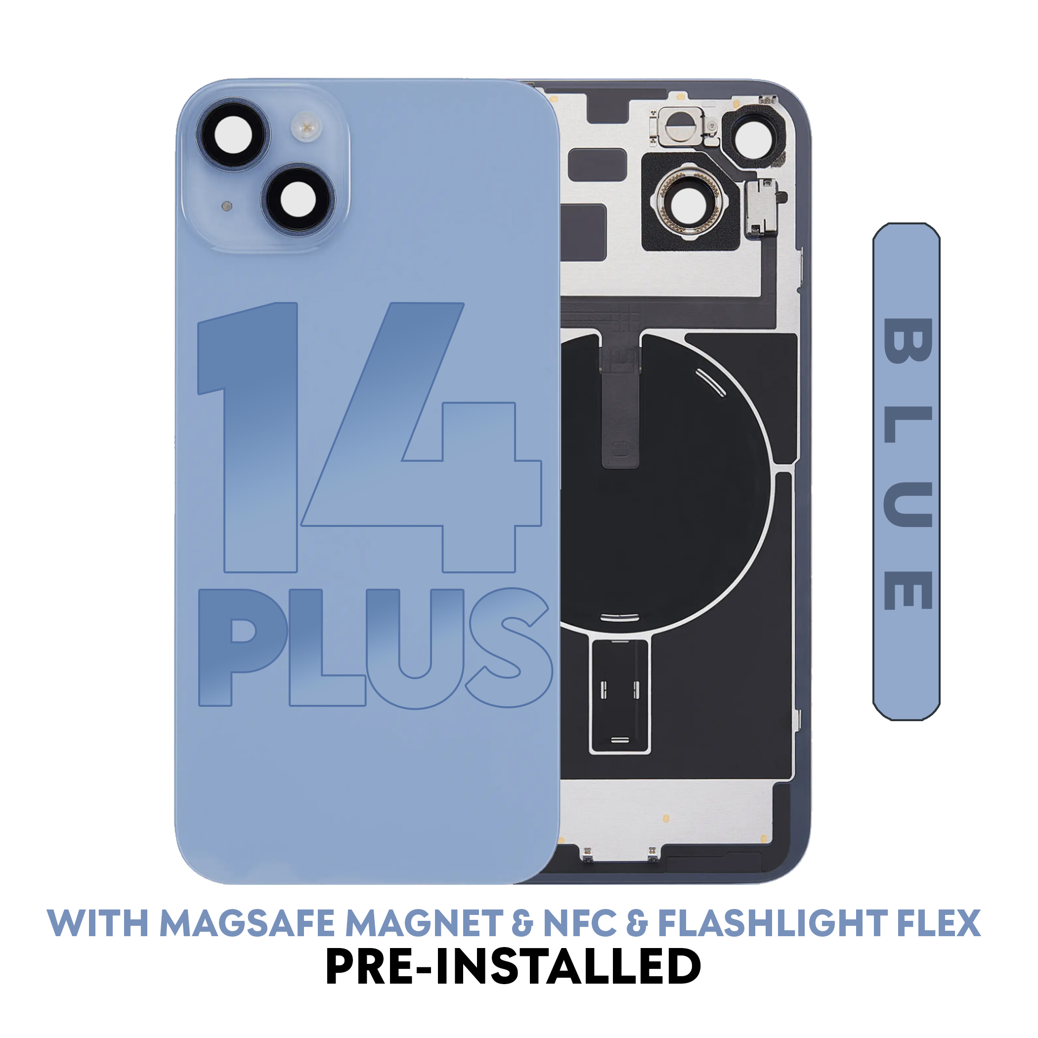 (Blue) For iPhone 14 PLUS | BACK GLASS Back Glass With Steel Plate With MagSafe Magnet (No Logo) — image 1