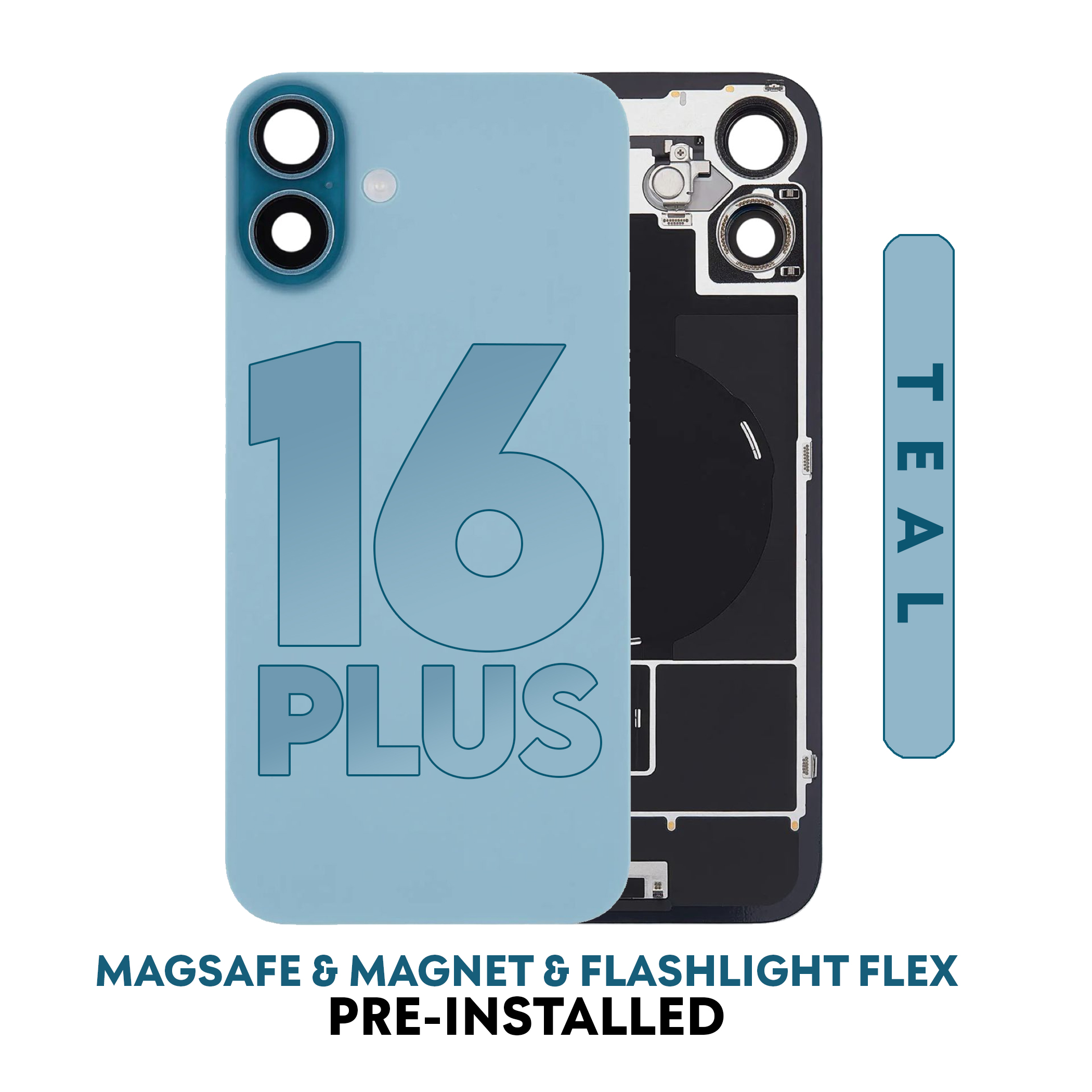 (Green / Teal) For iPhone 16 Plus | Back Glass W/ Wireless NFC Charging MagSafe Magnet (No Logo) — image 1