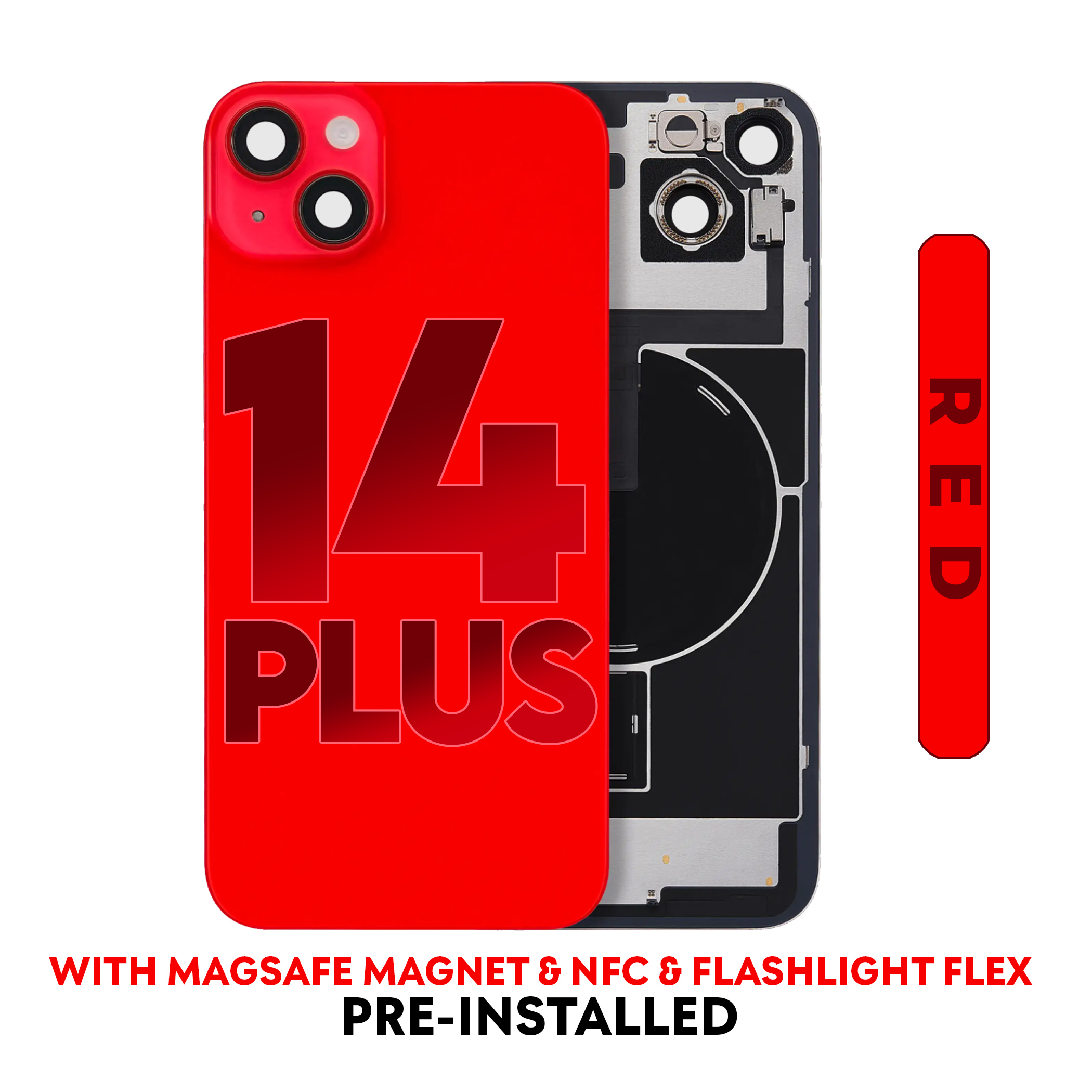 (Red) For iPhone 14 Plus | BACK GLASS Back Glass With Steel Plate With MagSafe Magnet (No Logo) — image 1