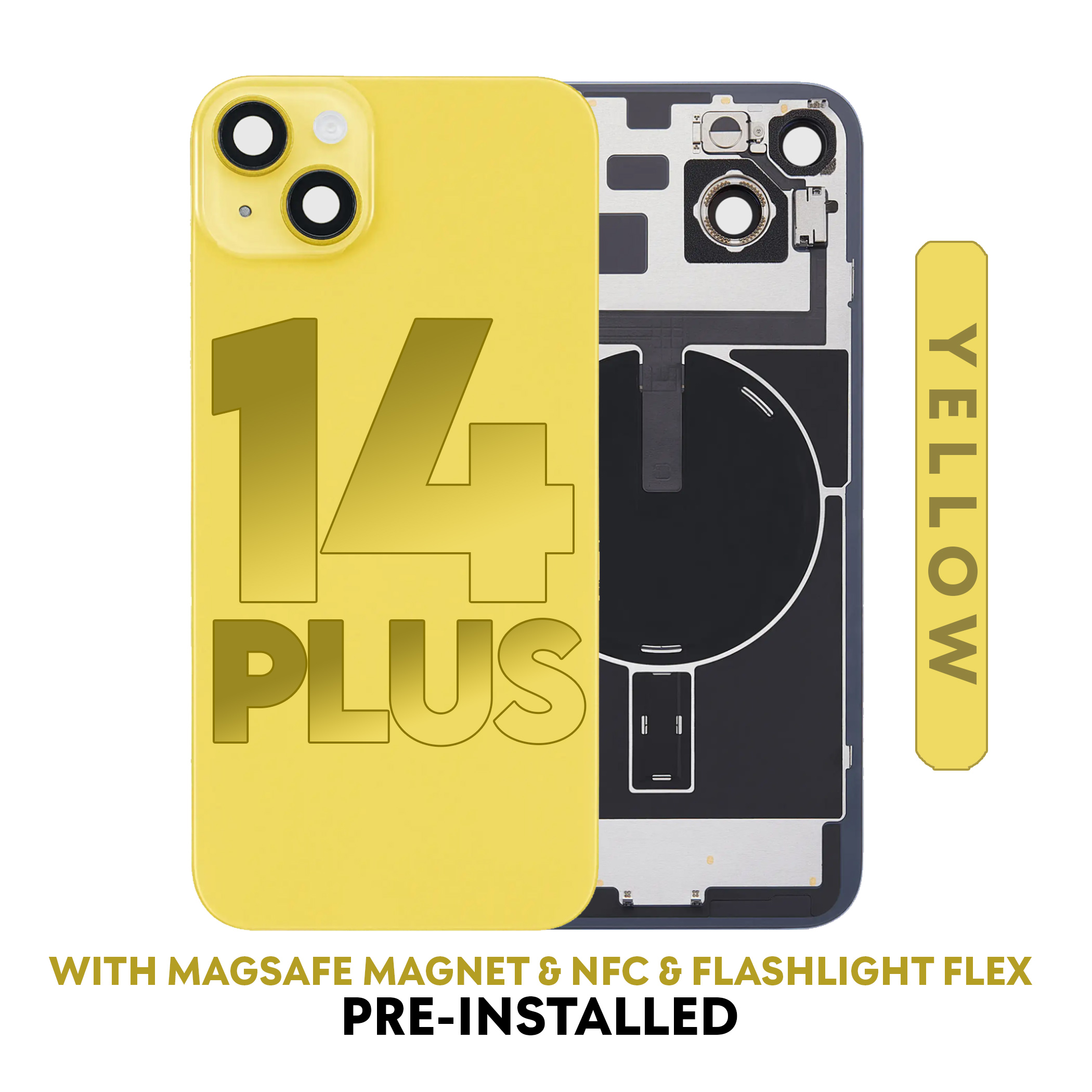 (Yellow) For iPhone 14 Plus |  BACK GLASS Back Glass With Steel Plate With MagSafe Magnet (No Logo) — image 1