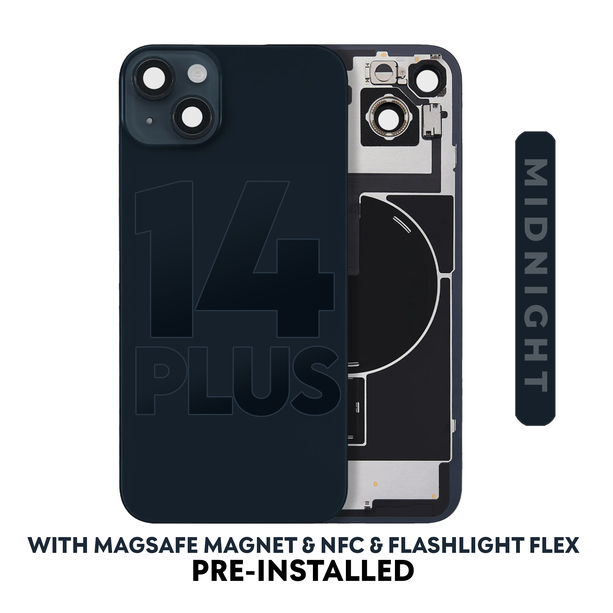 (Black) For Iphone 14 PLUS | BACK GLASS Back Glass With Steel Plate With MagSafe Magnet (No Logo) — image 1