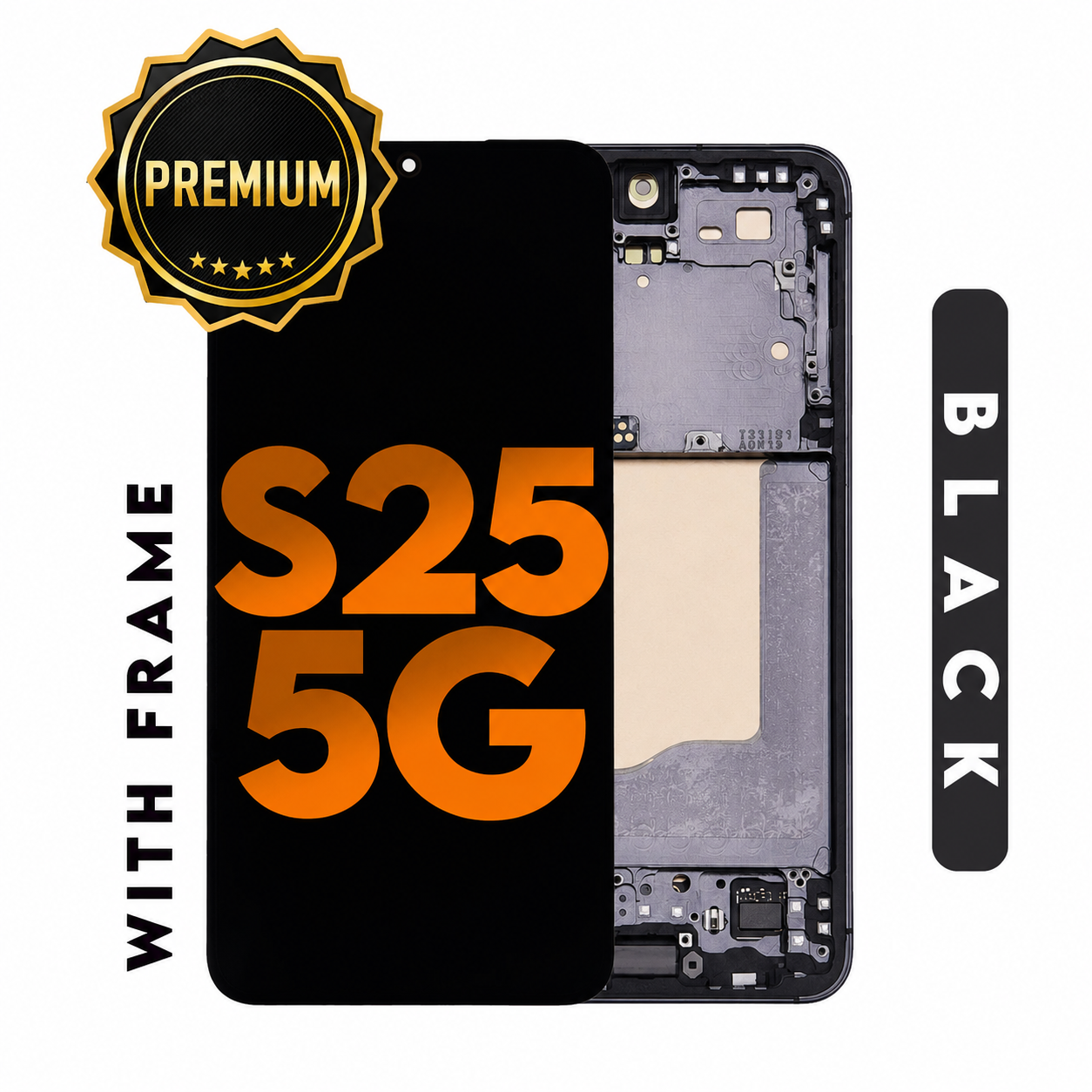 (Premium) (Black) For Galaxy S25 | LCD Assembly With Frame (Refurbished)  — image 1