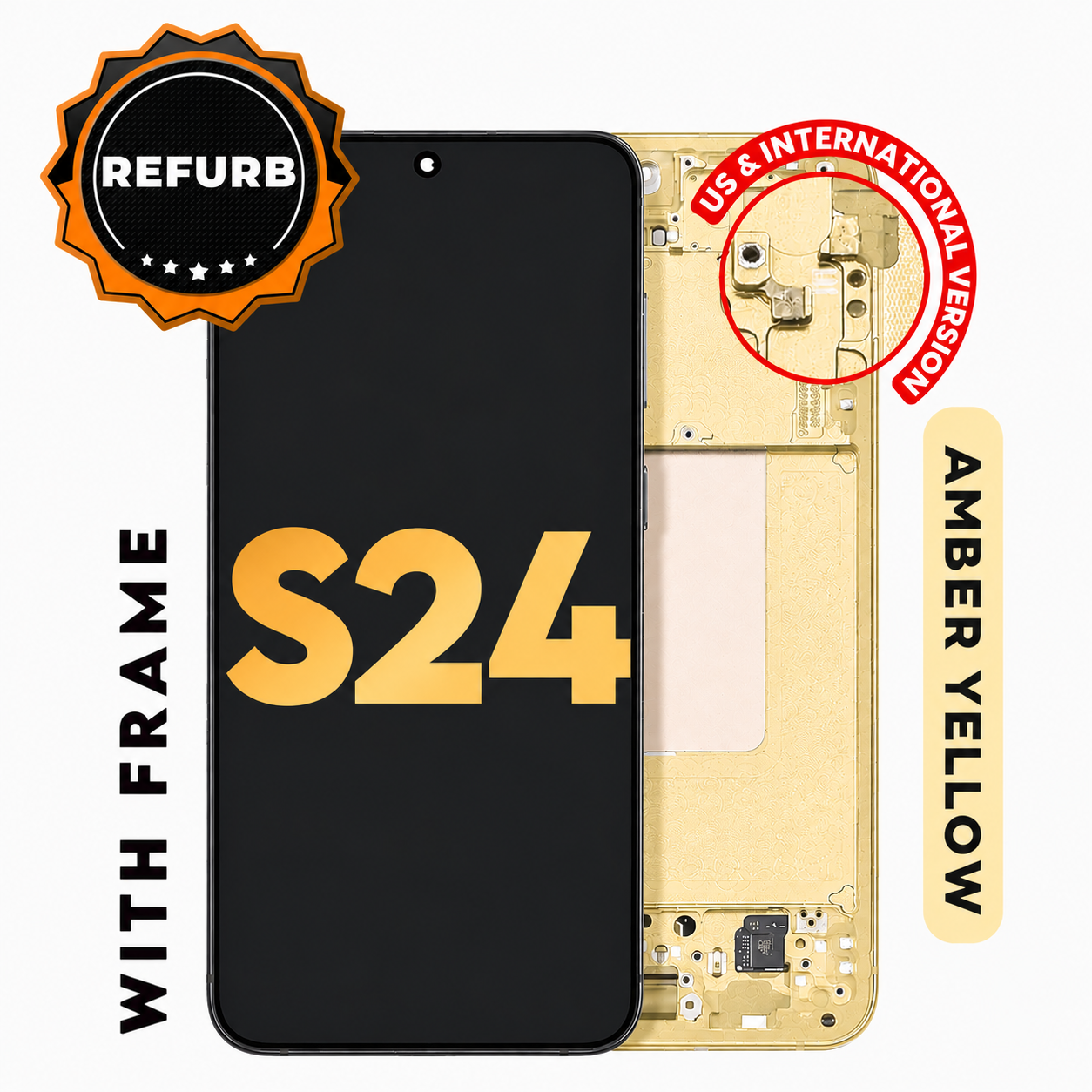 (Premium) (Amber Yellow) For Galaxy S24 | OLED SCREEN With Frame