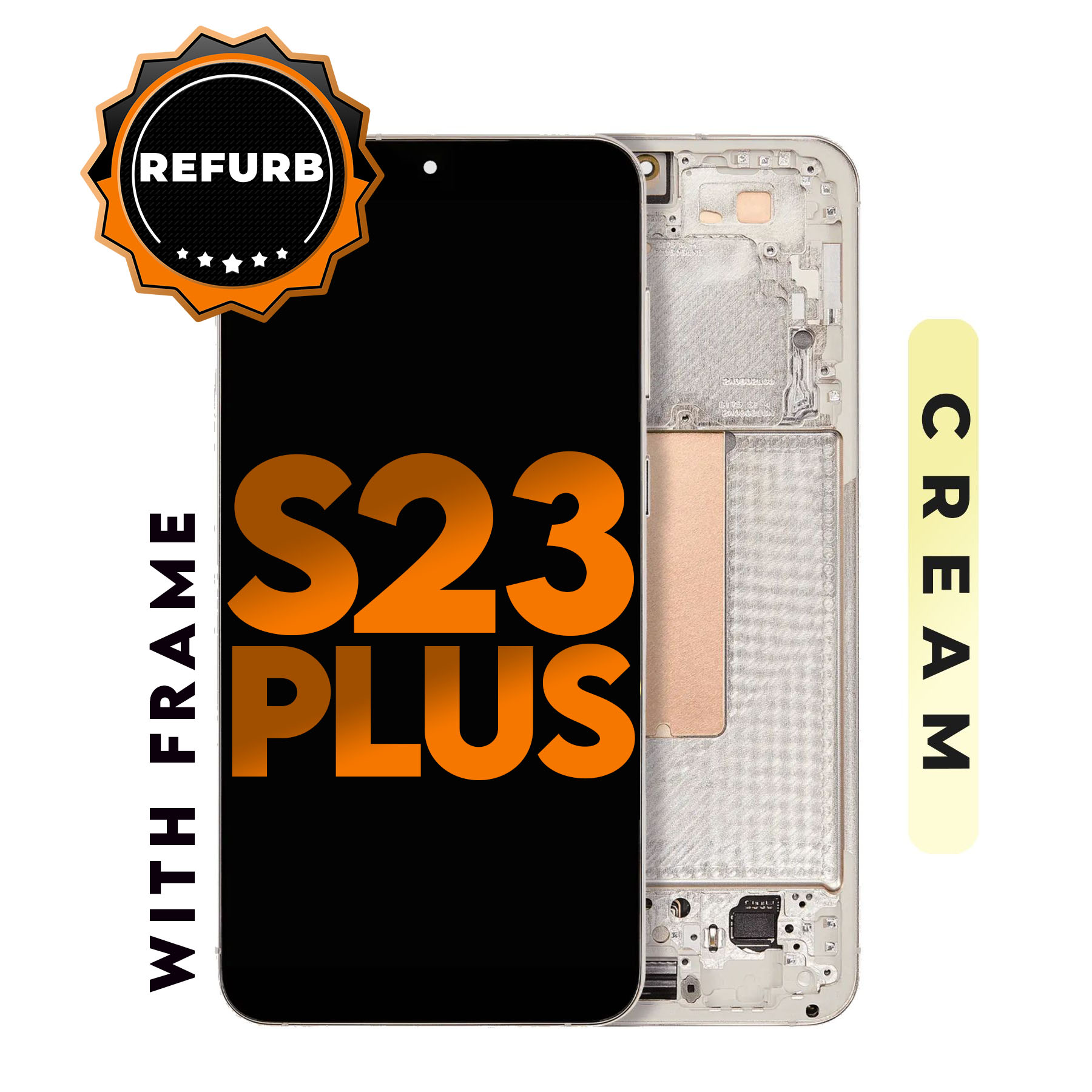 (Premium) (Cream) For Galaxy S23 Plus | LCD Replacement Part with Frame 