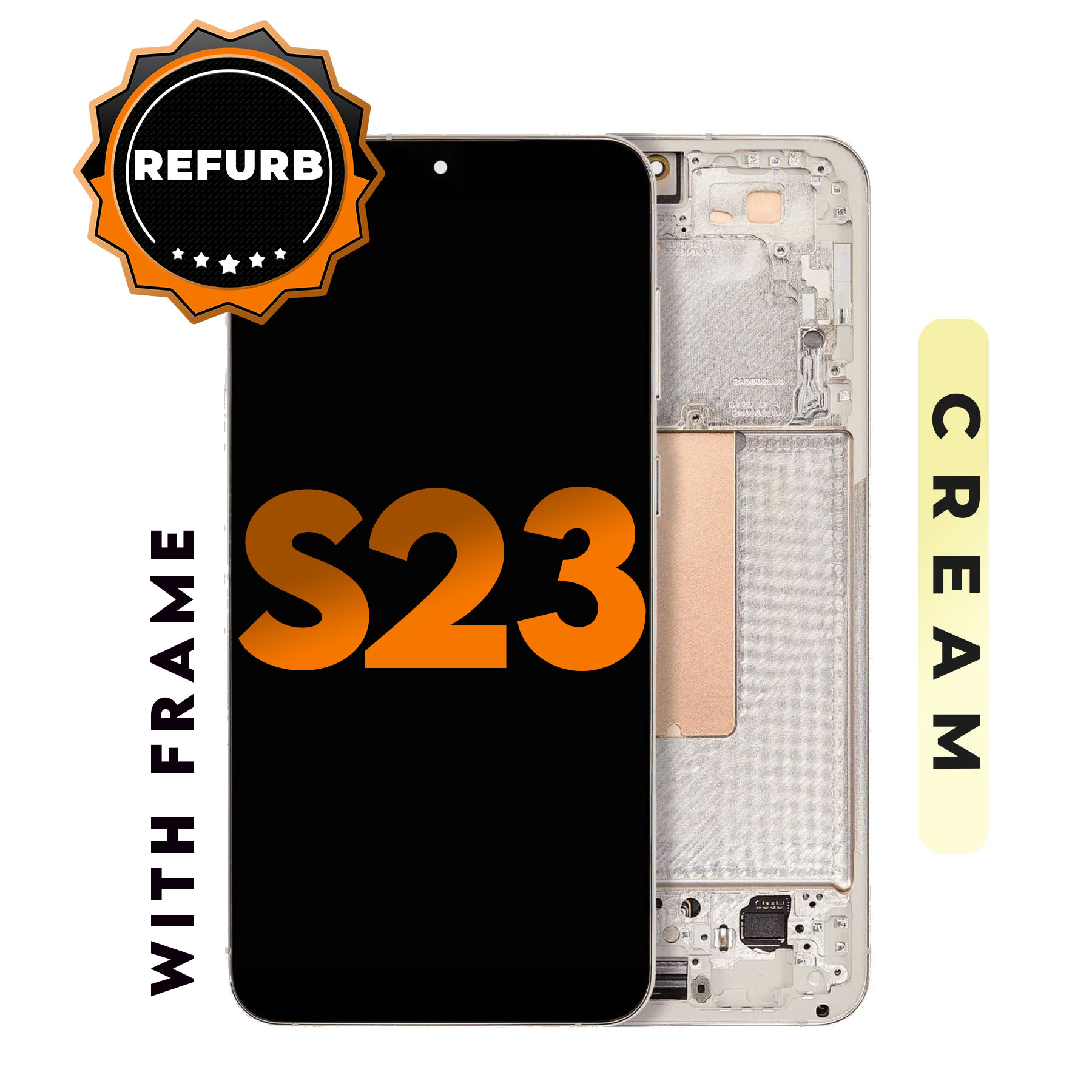 (Cream) (Refurbished) For Galaxy S23 | LCD Replacement Part with Frame