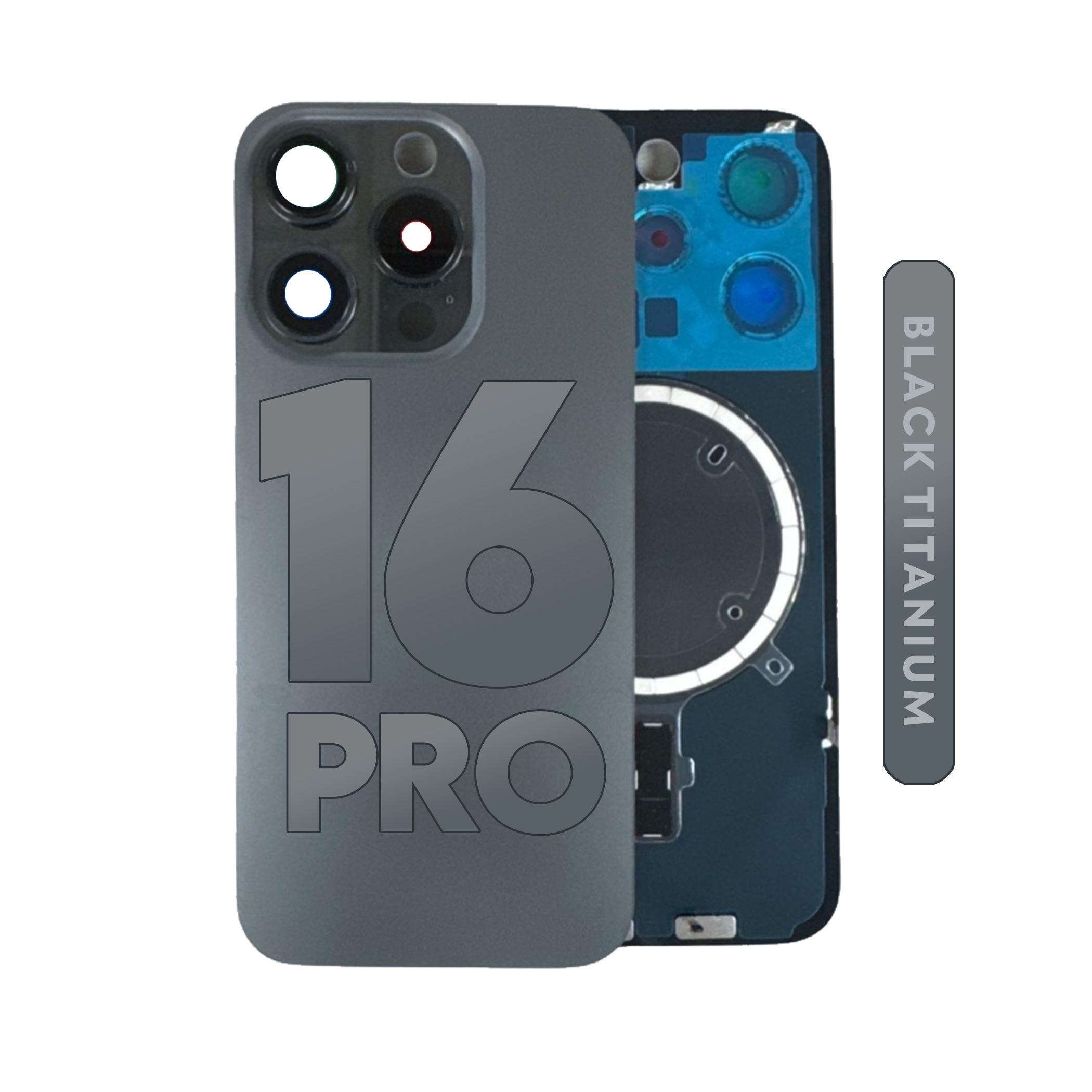 (Black Titanium) For Iphone 16 Pro | Back Glass W/ Magnet and Frame (No Logo) — image 1