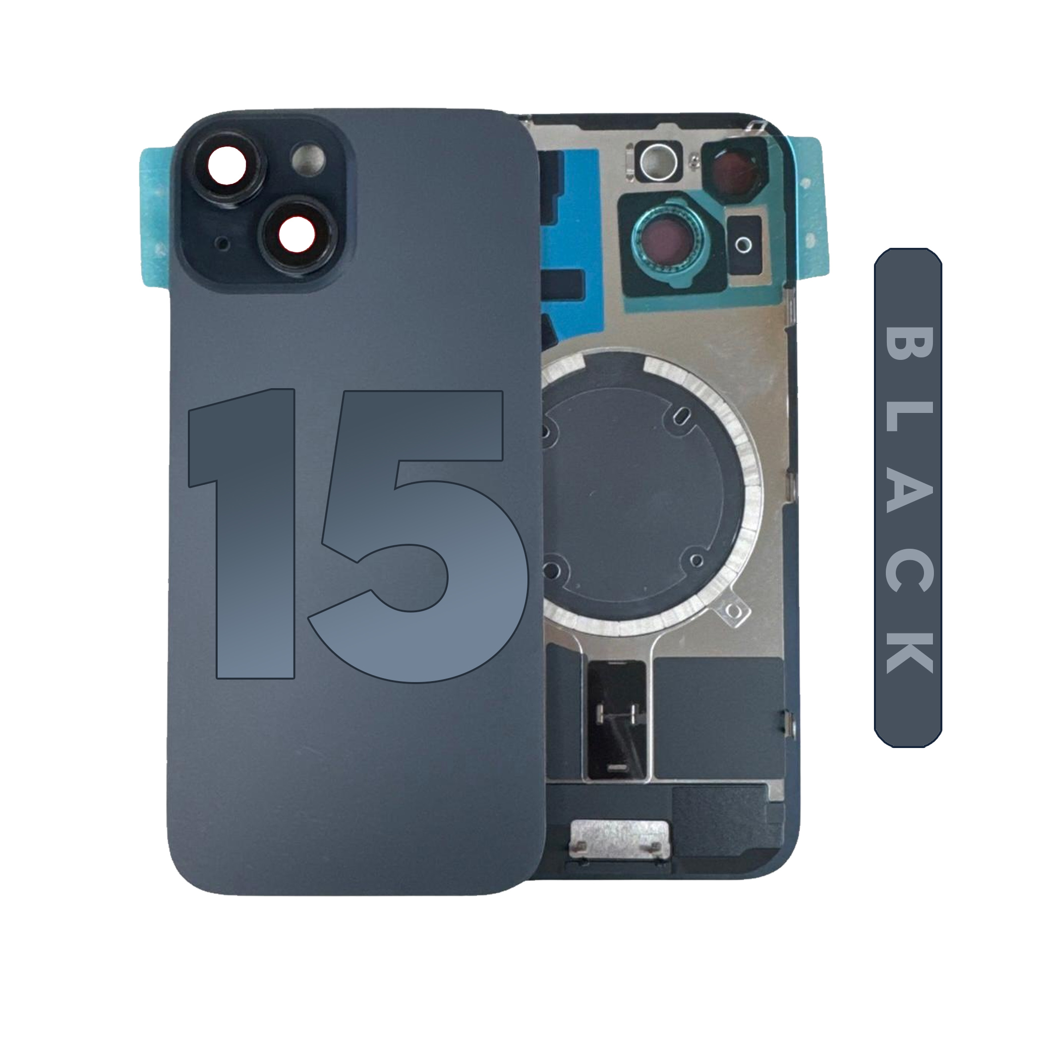 (Black) For iPhone 15 | BACK DOOR GLASS with Magnet (No Logo) — image 1