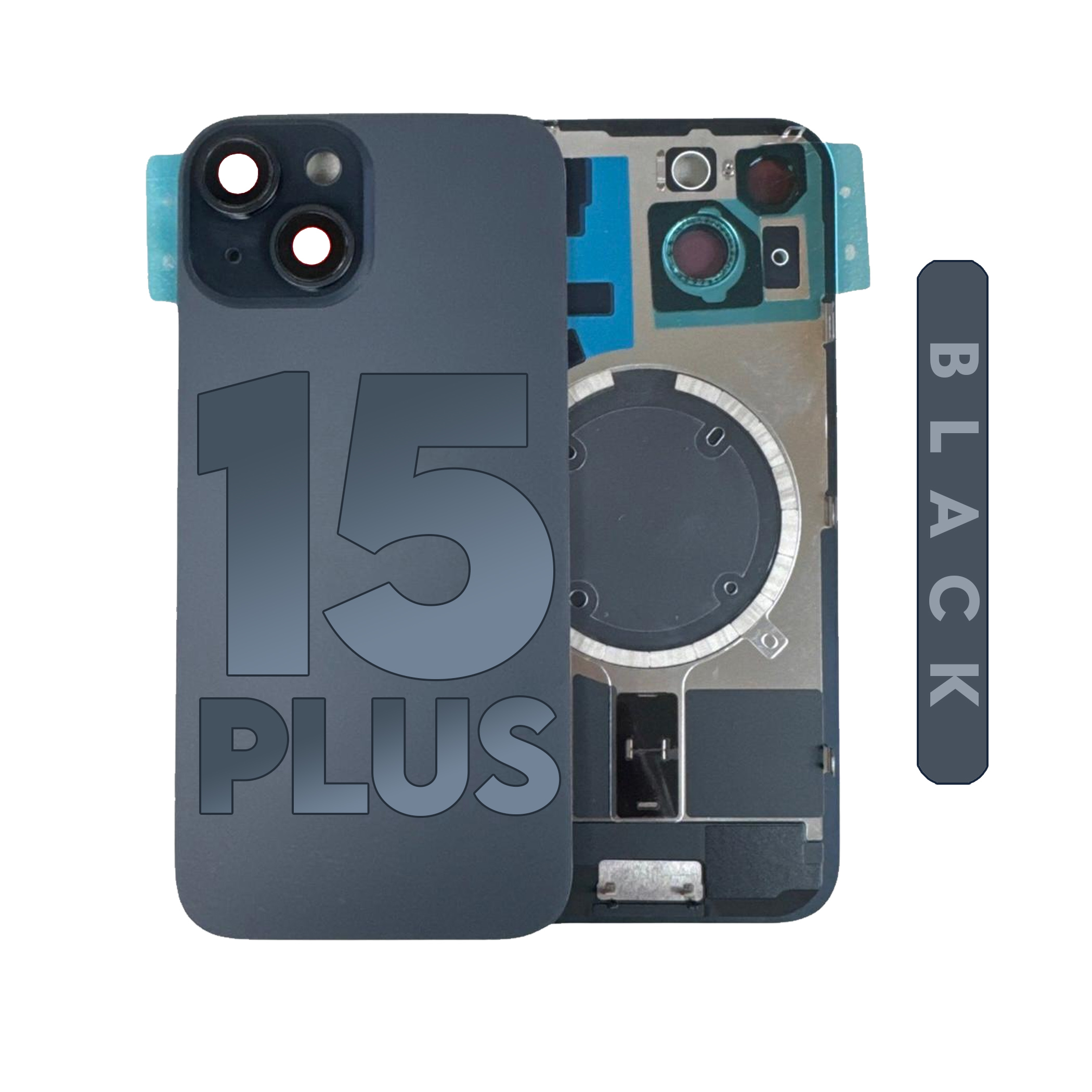 (Black) For iPhone 15 Plus | BACK DOOR GLASS with Magnet (No Logo) — image 1