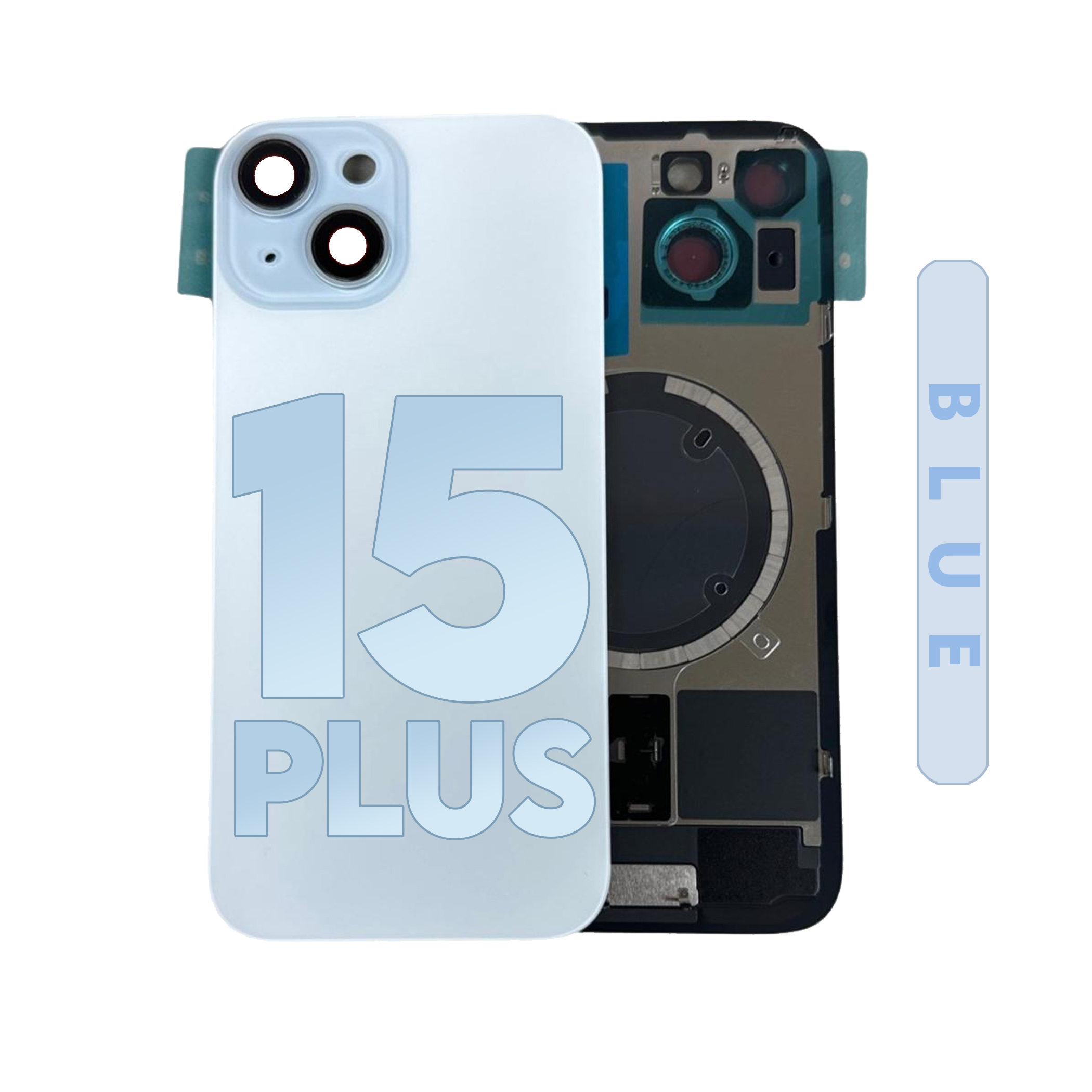 (Blue) For iPhone 15 Plus |  BACK DOOR GLASS with Magnet (No Logo) — image 1