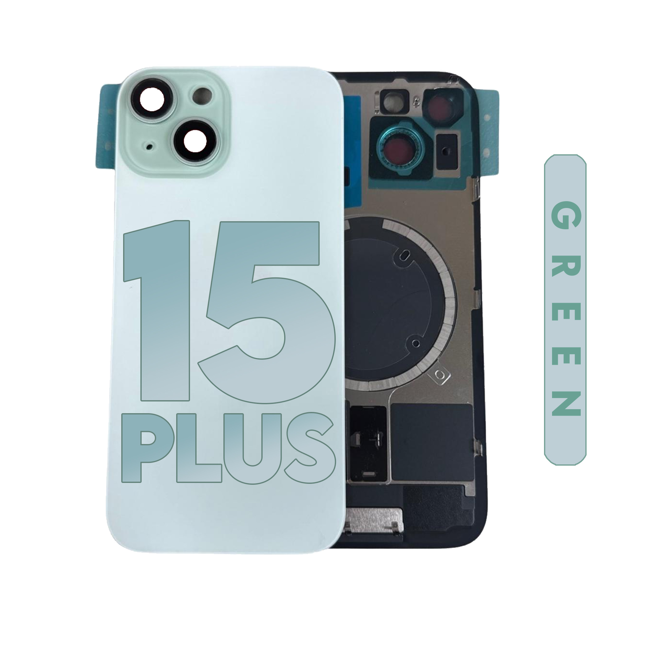 (Green) For iPhone 15 Plus | BACK DOOR GLASS with Magnet (No Logo) — image 1