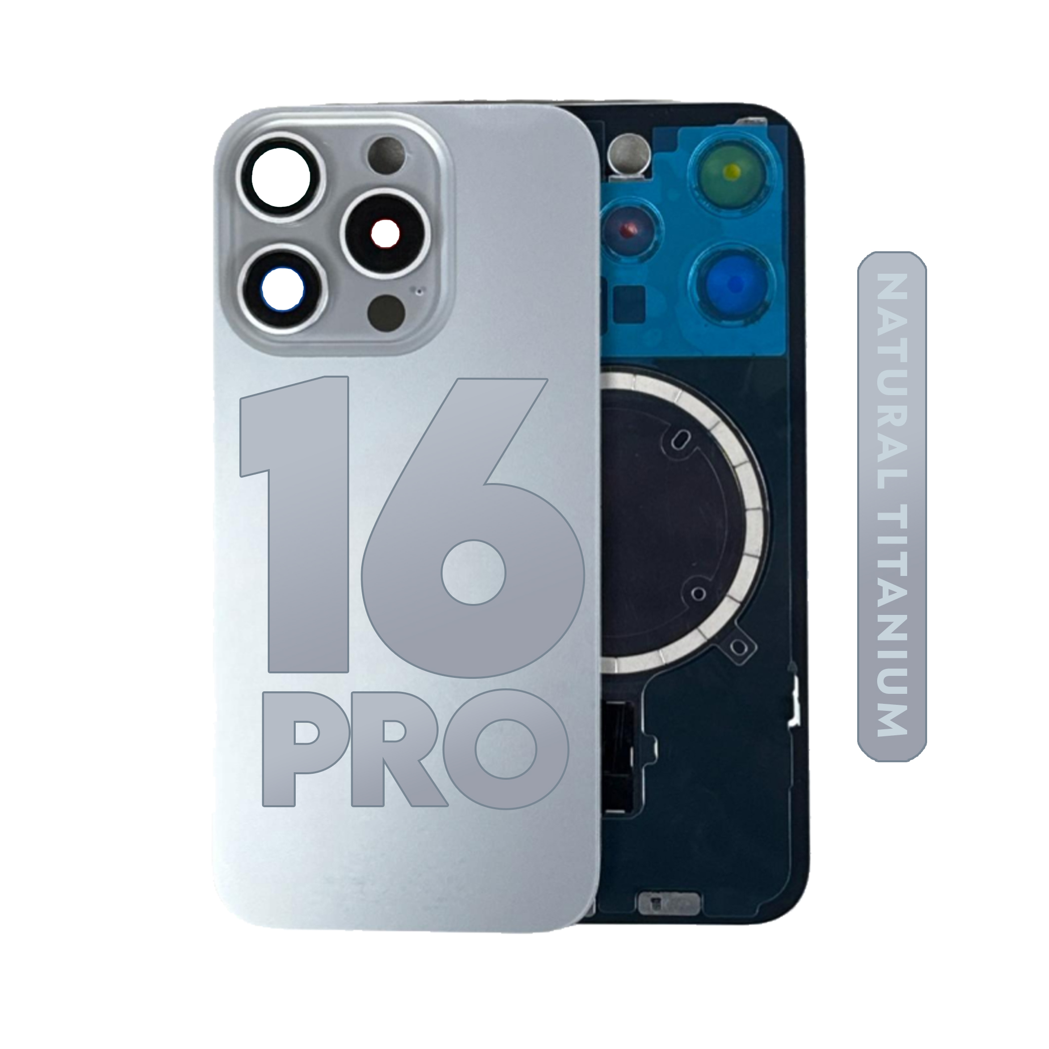 (Natural Titanium) For Iphone 16 Pro | Back Glass W/ Magnet and Frame (No Logo) — image 1