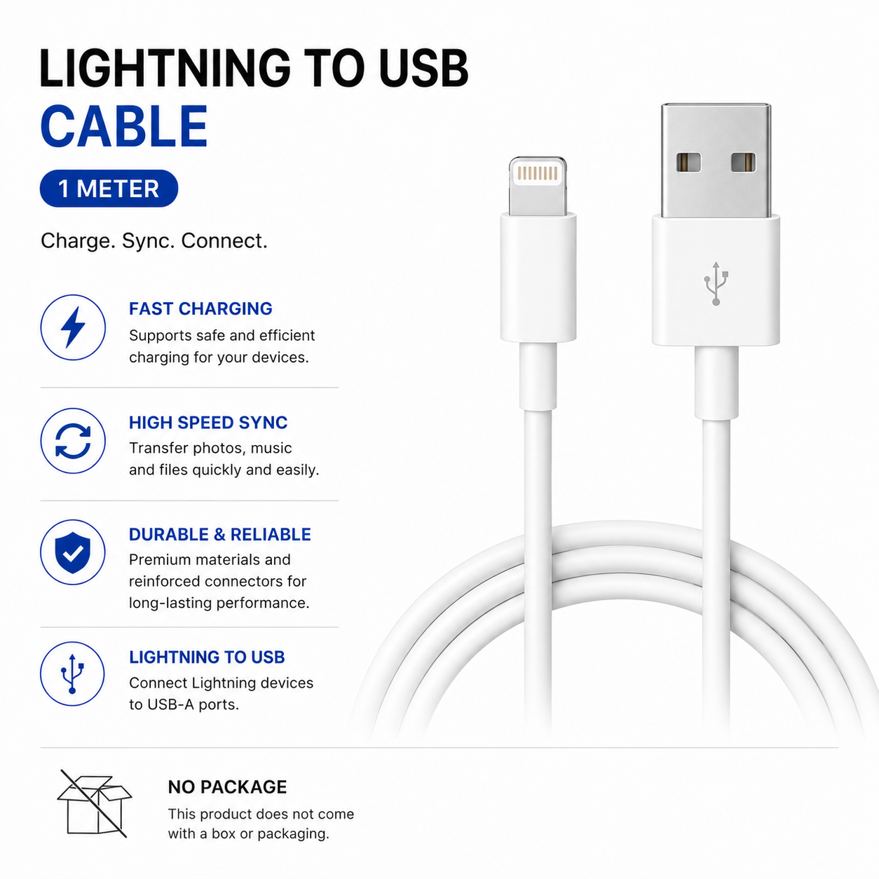 (no package) Lightning to USB Cable (1 m)