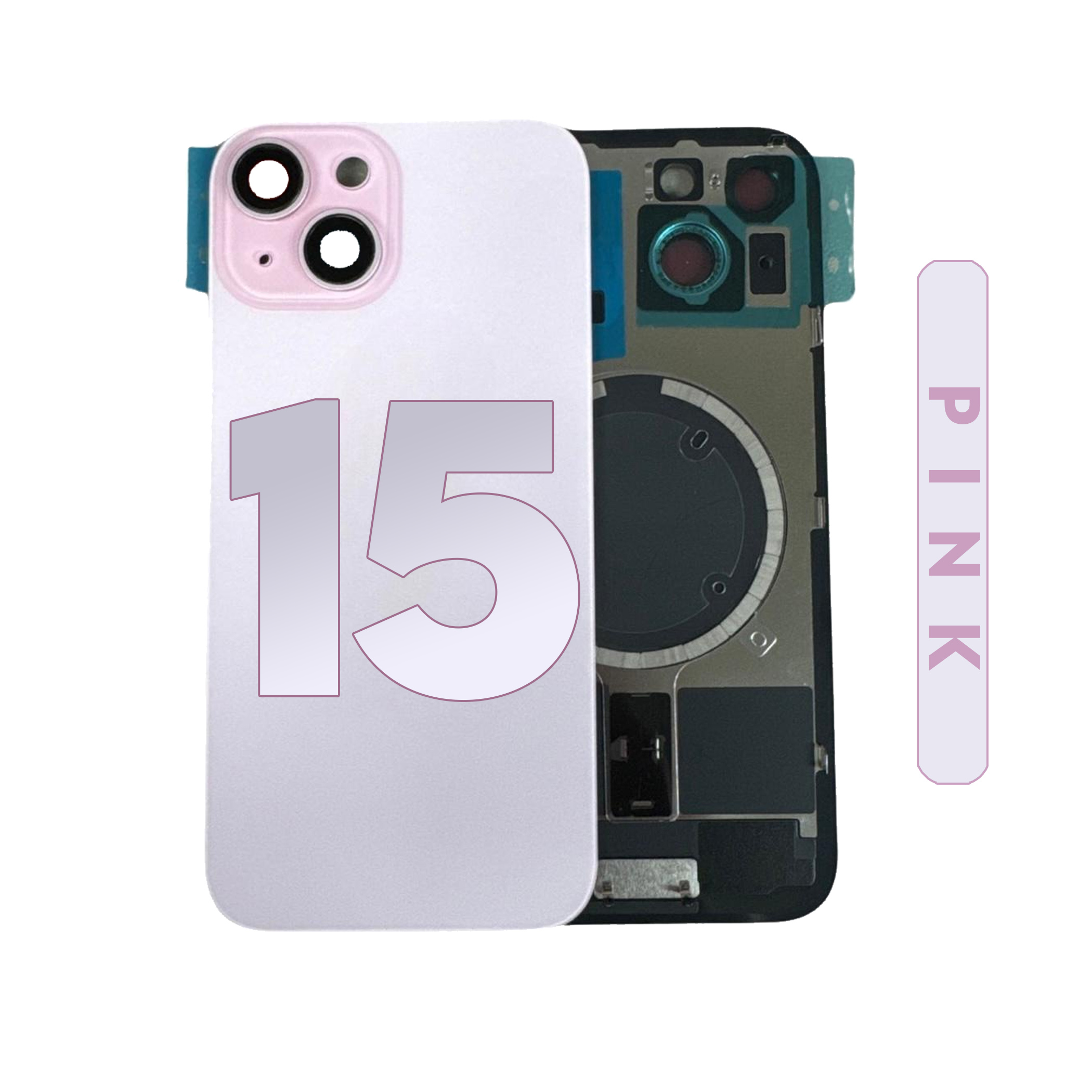 (Pink) For iPhone 15 | BACK DOOR GLASS with Magnet (No Logo) — image 1