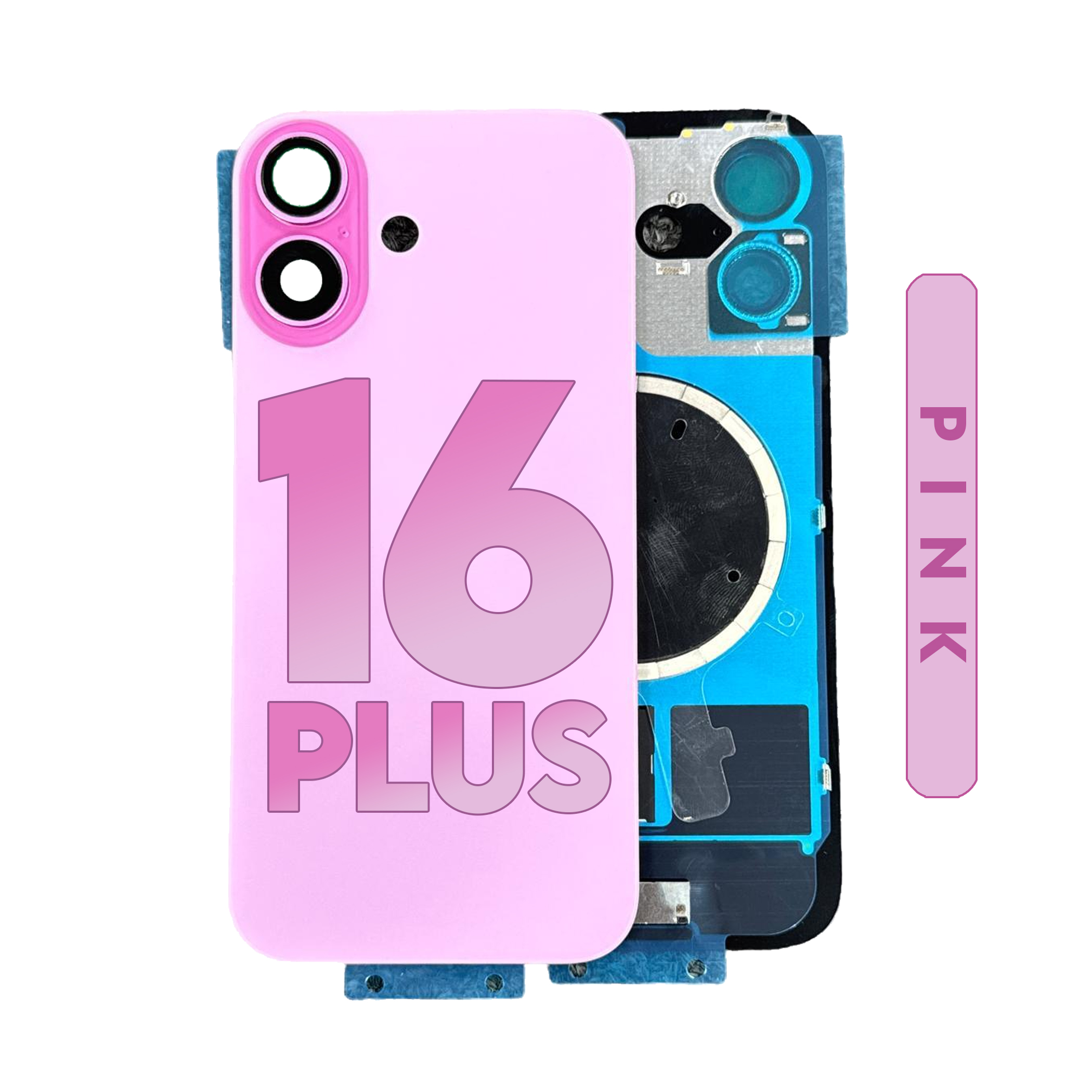 (Pink) For Iphone 16 plus | Back Glass W/ Magnet and Frame (No Logo)