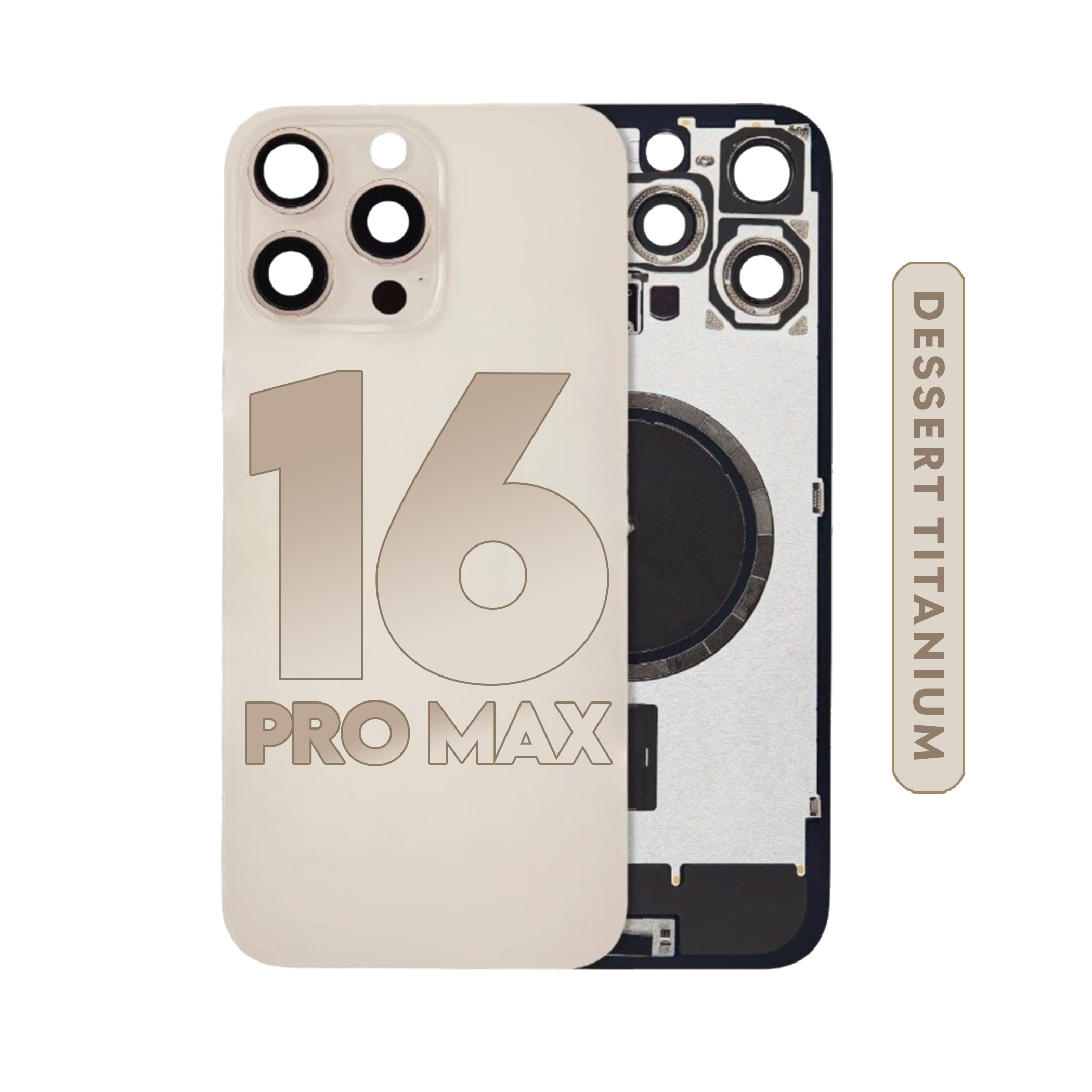 (Desert Titanium) For Iphone 16 Pro Max | Back Glass W/ Magnet and Frame (No Logo) — image 1