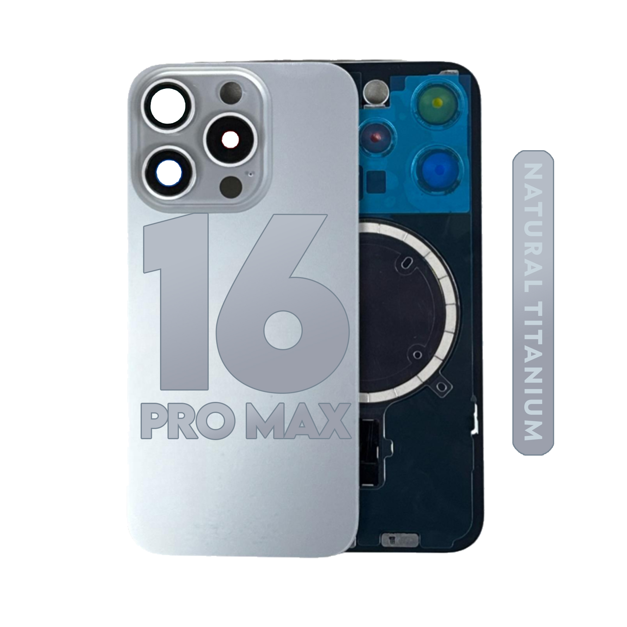 (Natural Titanium) For iPhone 16 Pro Max |  Back Glass W/ Magnet and Frame (No Logo) — image 1
