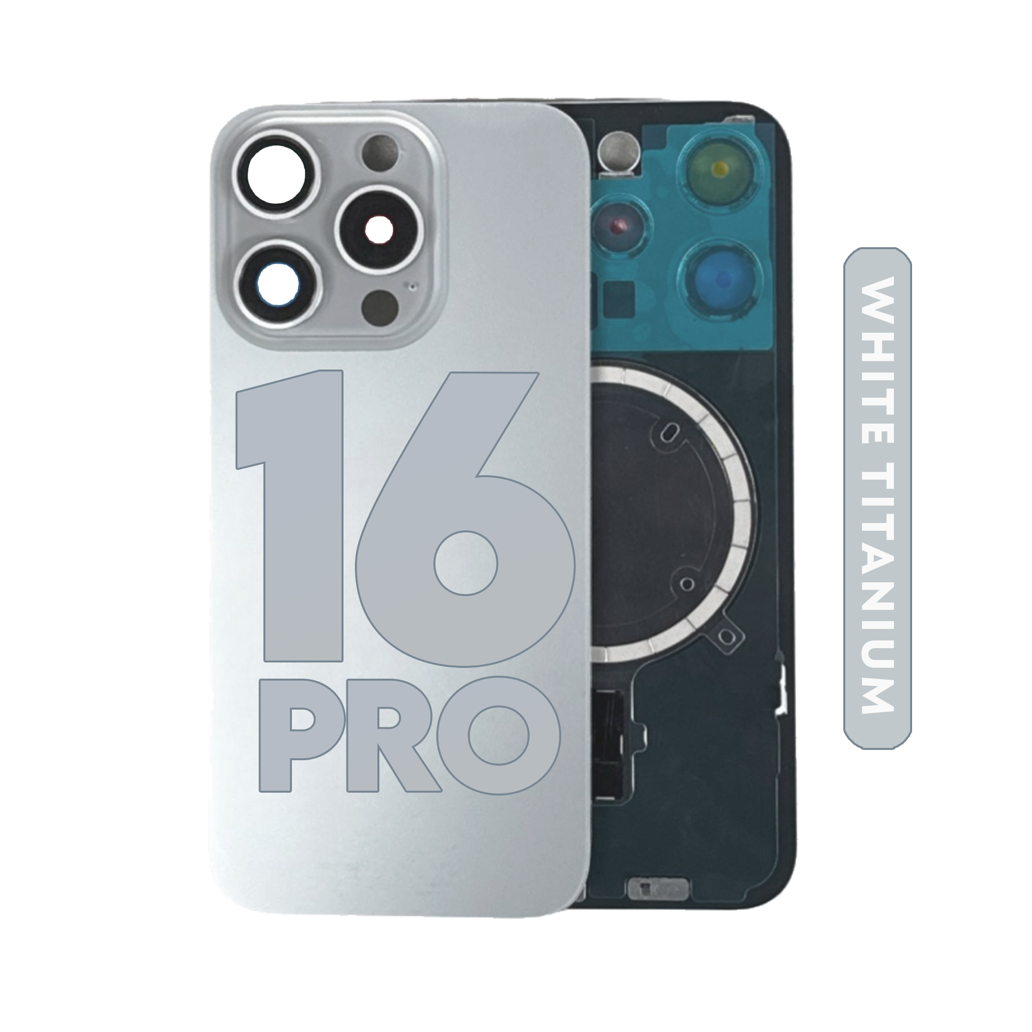 (White Titanium) For Iphone 16 Pro | Back Glass W/ Magnet and Frame (No Logo) — image 1