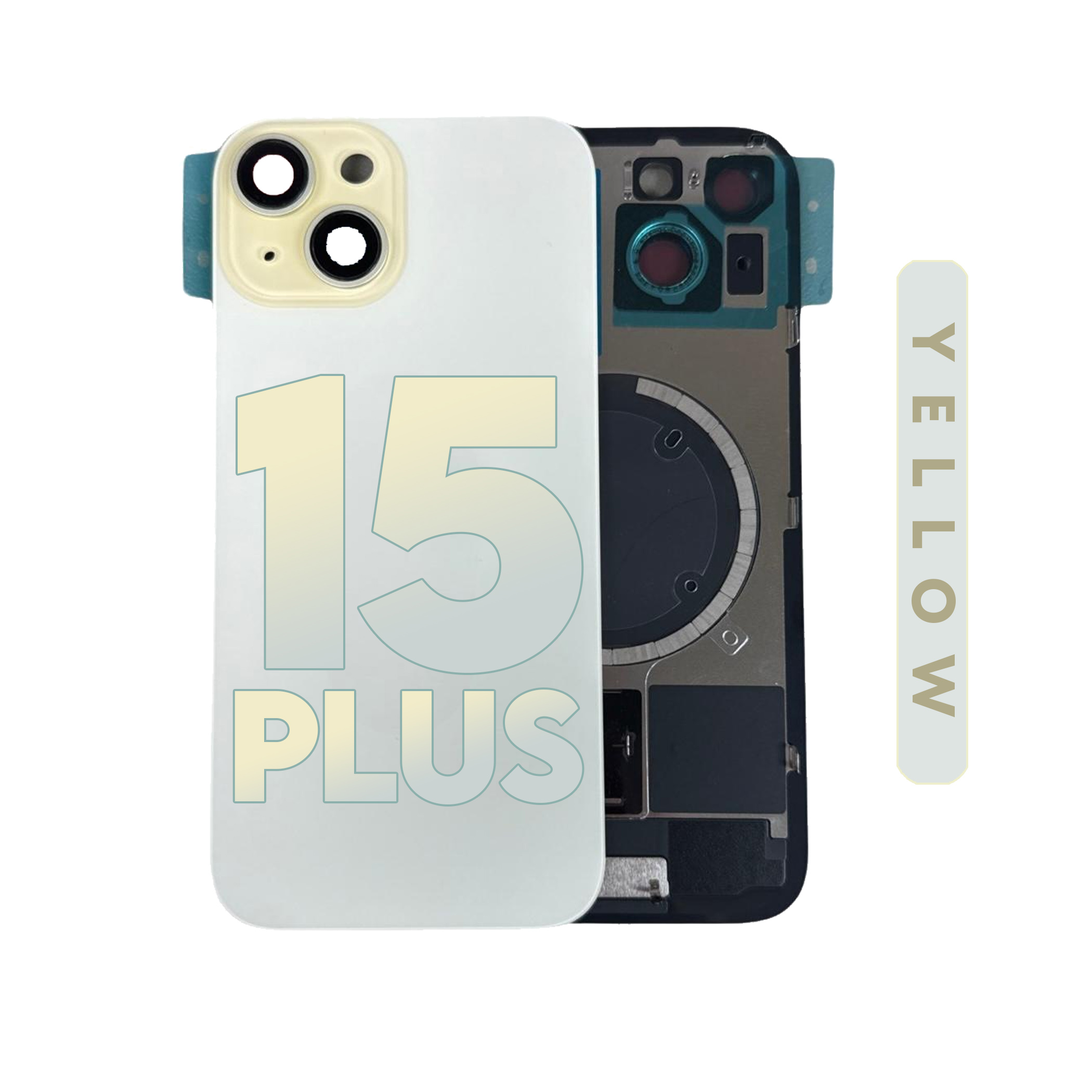 (Yellow) For iPhone 15 Plus BACK DOOR GLASS with Magnet (No Logo) — image 1