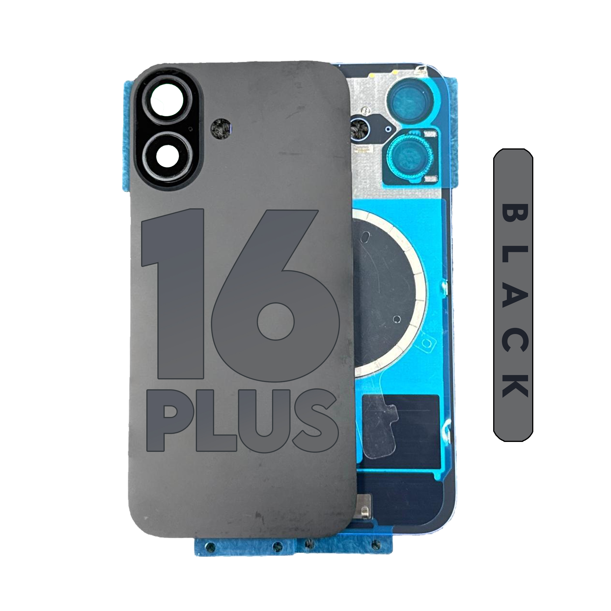(Black)  For Iphone 16 plus | Back Glass W/ Magnet and Frame (No Logo)
