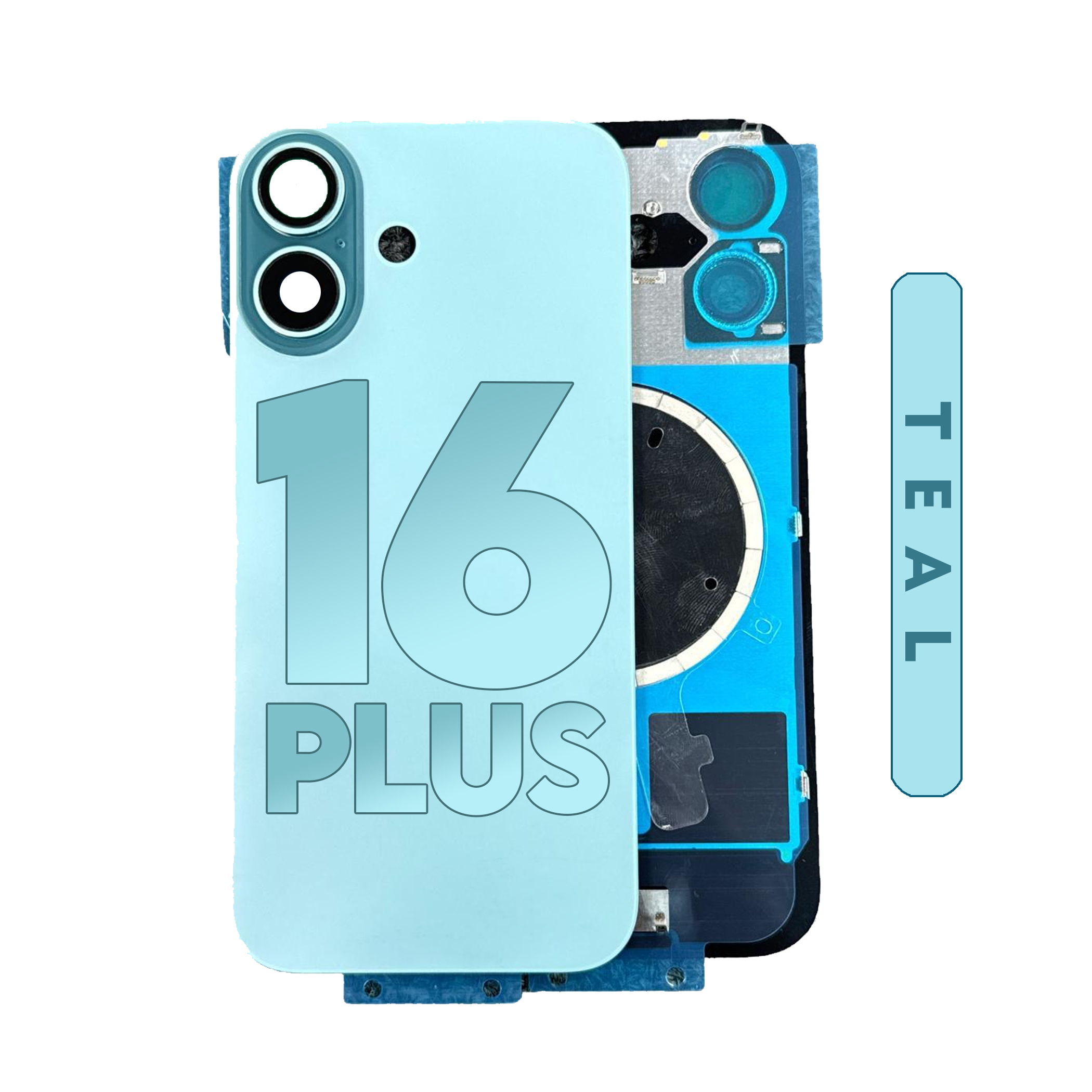 (Green/ Teal) For Iphone 16 plus | Back Glass W/ Magnet and Frame (No Logo)