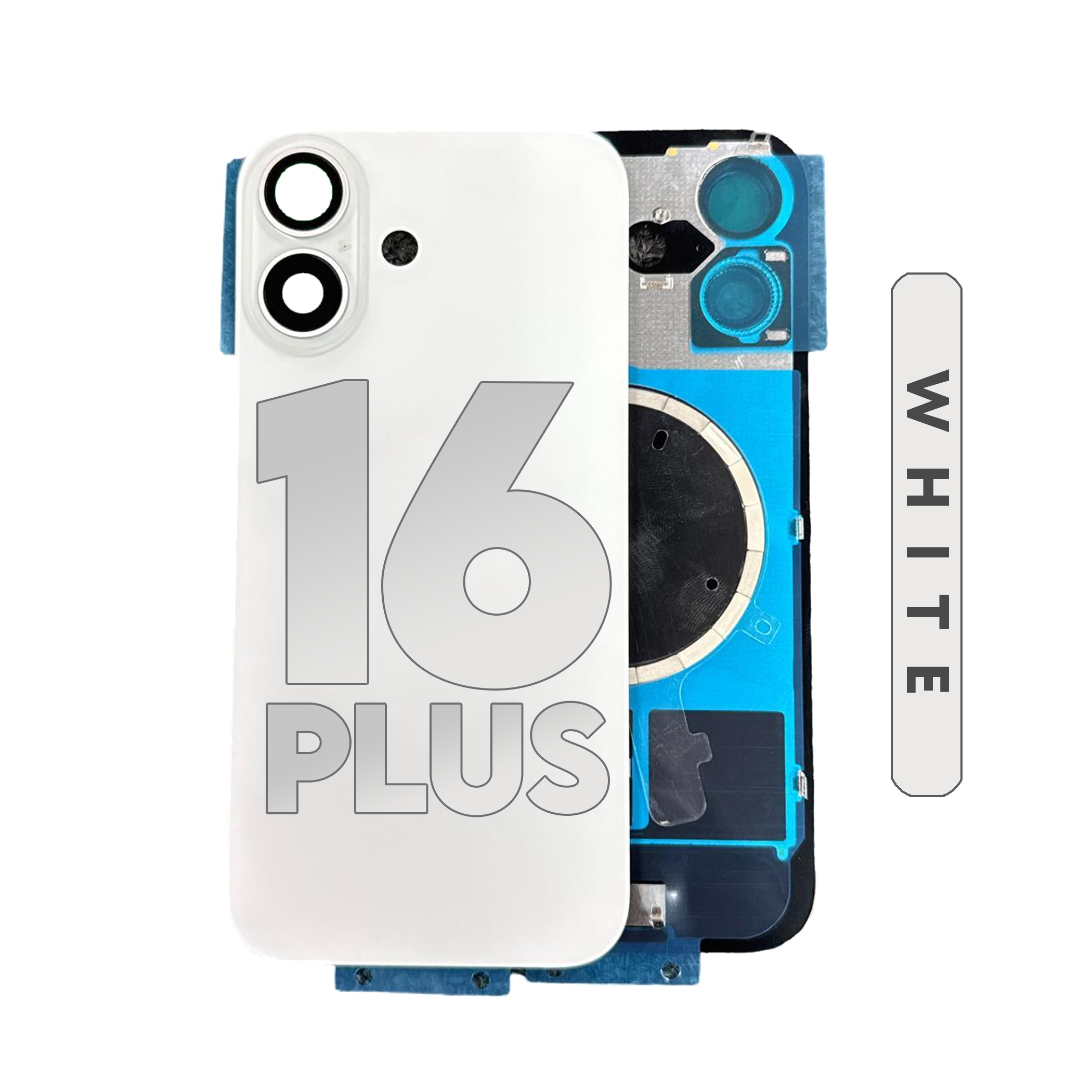 (White) For Iphone 16 plus | Back Glass W/ Magnet and Frame (No Logo)