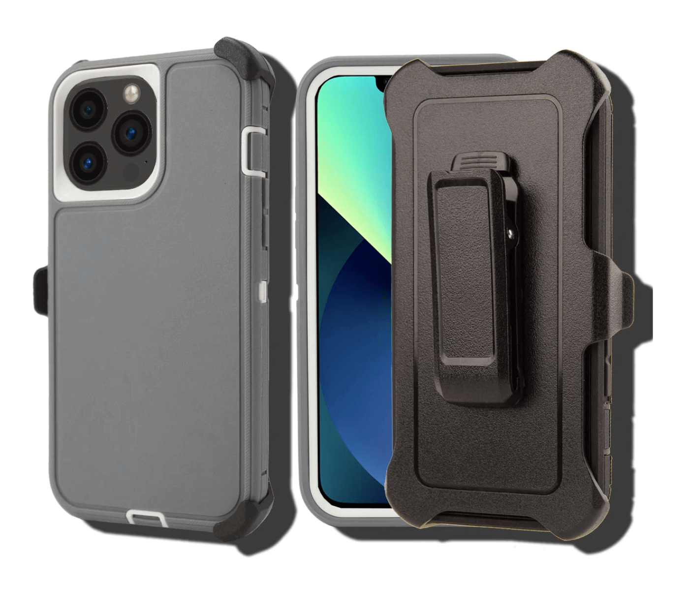 FOR IPHONE 14 PRO MAX  | HEAVY DUTY CASE WITH BELT CLIP (GRAY) — image 1