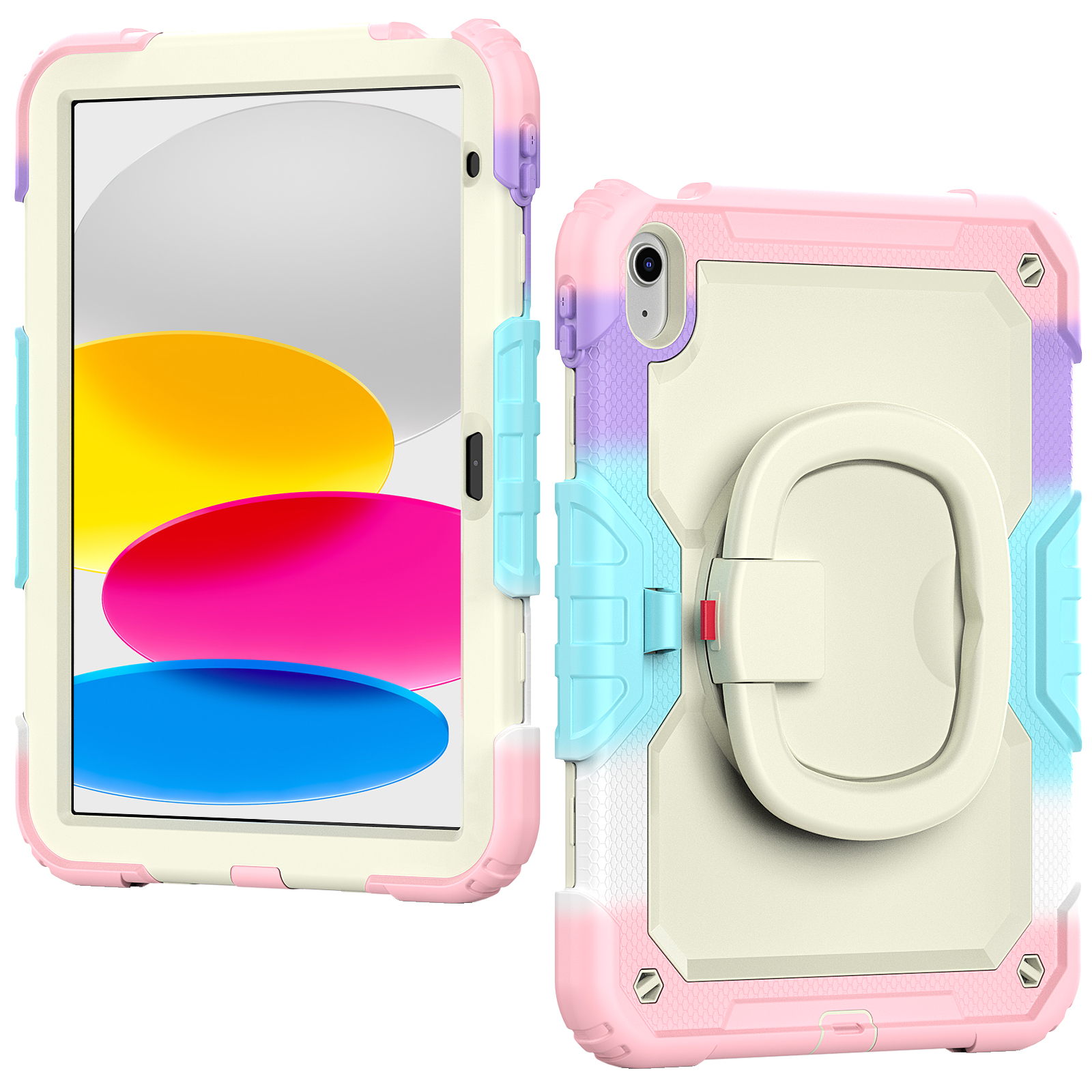IPAD 10th 10.9 (2022)(A2696) IPAD 11th (A16) 2026  |  360 Rotating Hand Strap Shockproof Cover with Stand (Pink)