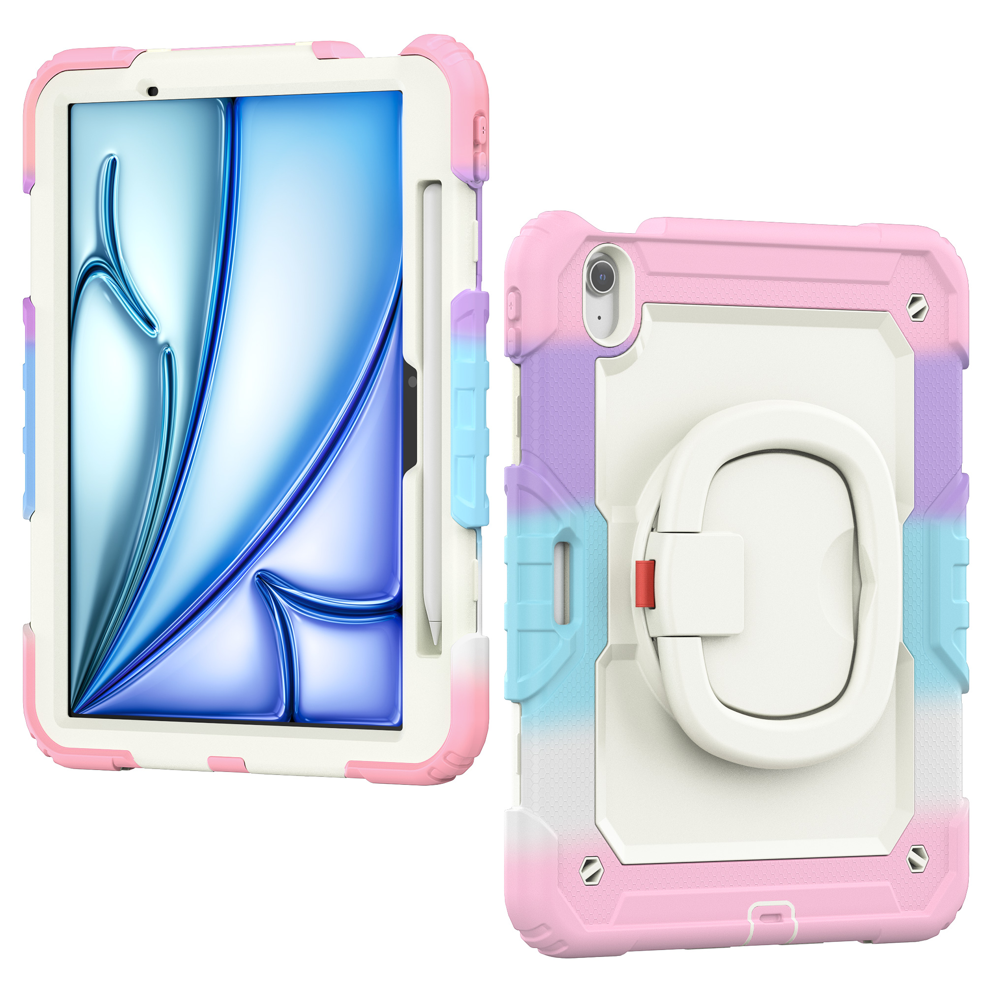 IPAD Air11 M3 A3266（2025) /IPAD Air11 M2 A2902 (2024)  |  360 Rotating Hand Strap Shockproof Cover with Stand (Pink)