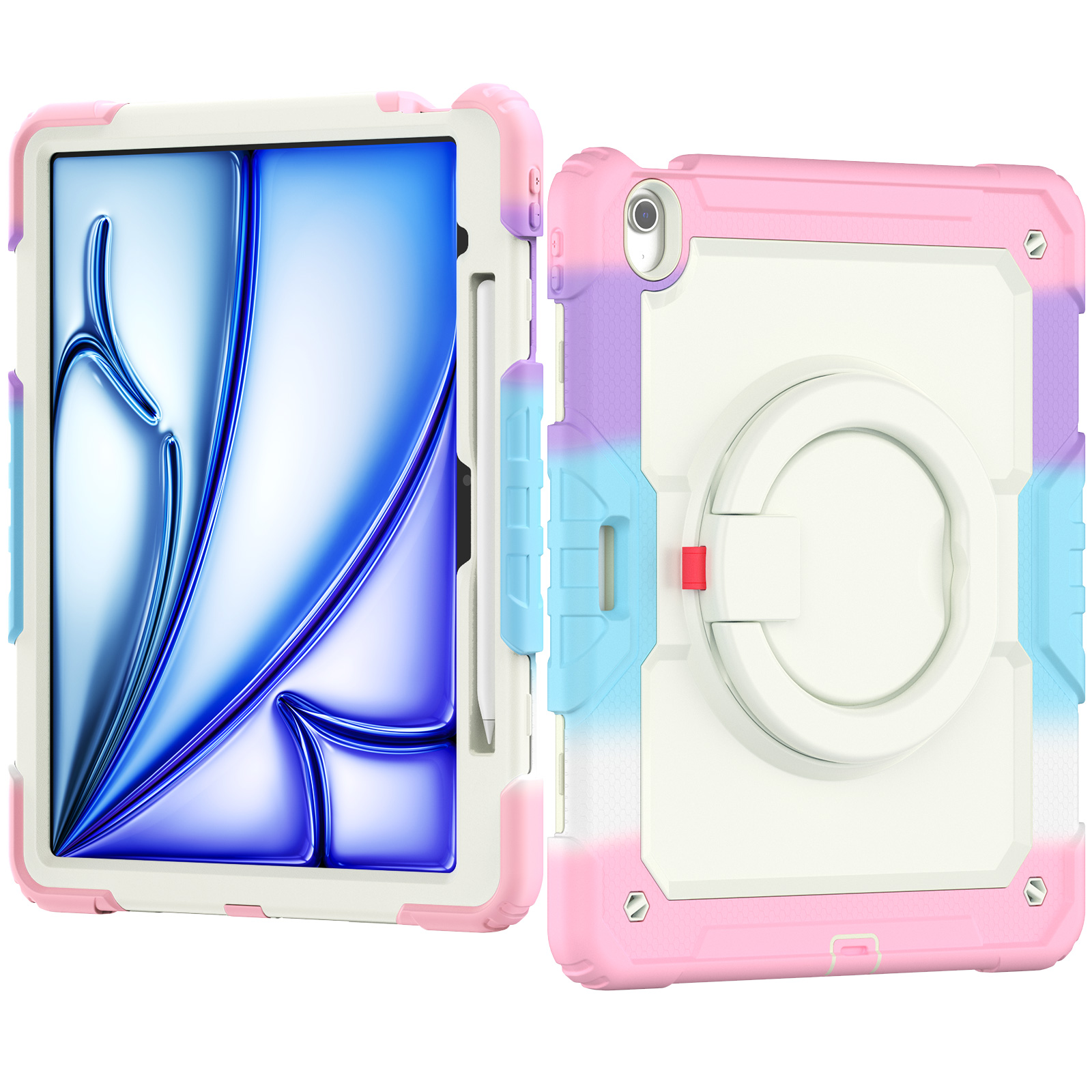 IPAD Air13 M3 A3268（2025)/ IPAD Air13 M2 (2024)  |  360 Rotating Hand Strap Shockproof Cover with Stand (Pink)