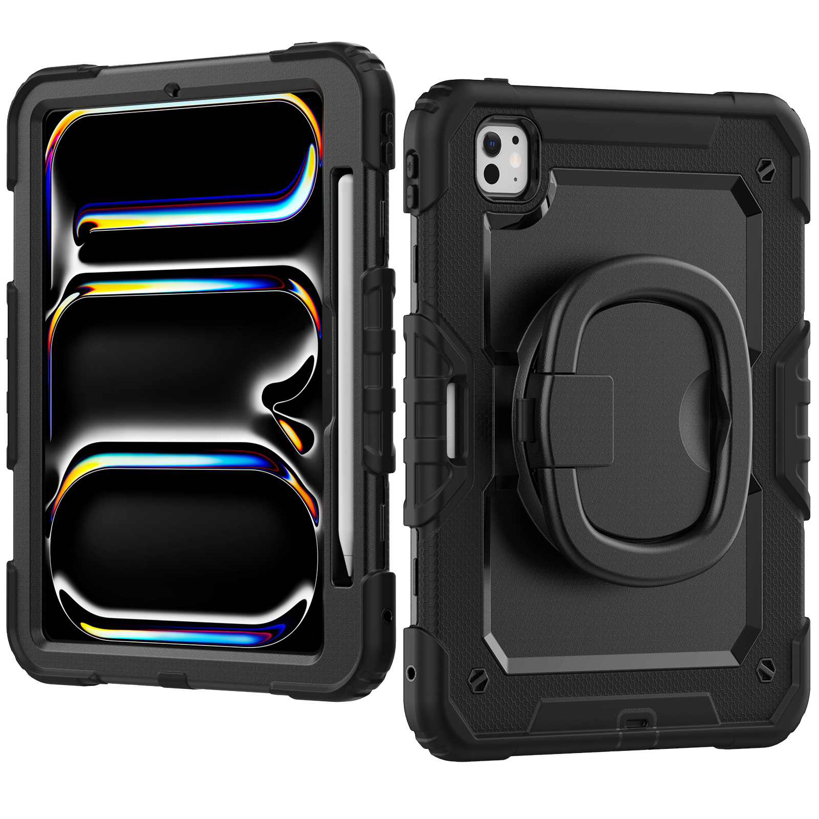 IPAD Pro11 M4 A2836 (2024)/M5 A3357 (2025)  |  360 Rotating Hand Strap Shockproof Cover with Stand (Black)