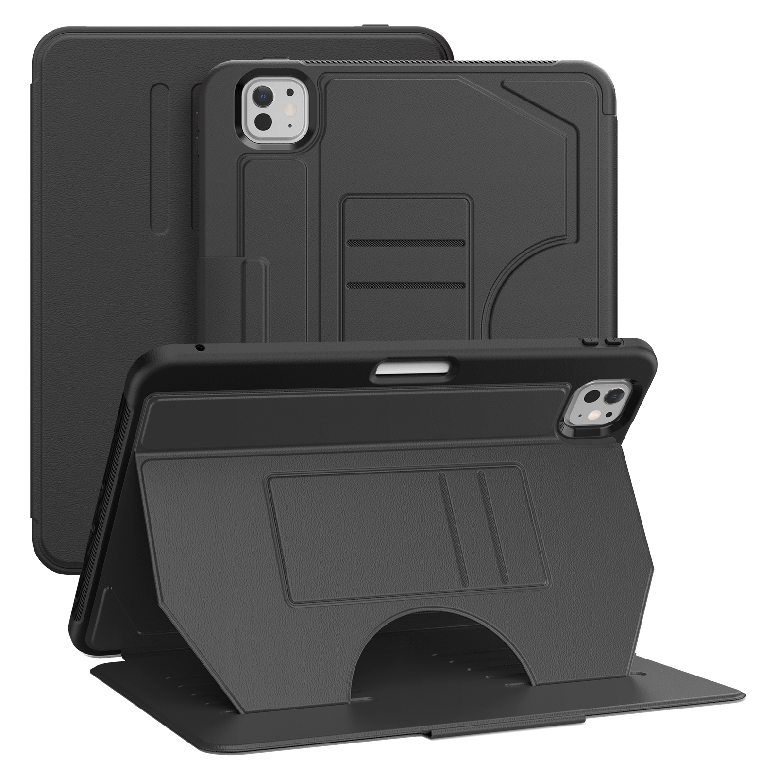 IPAD Pro11 M4 A2836 (2024)/M5 A3357 (2025)  | Book Style Case with Adjustable Kickstand & Pencil Holder (Black)