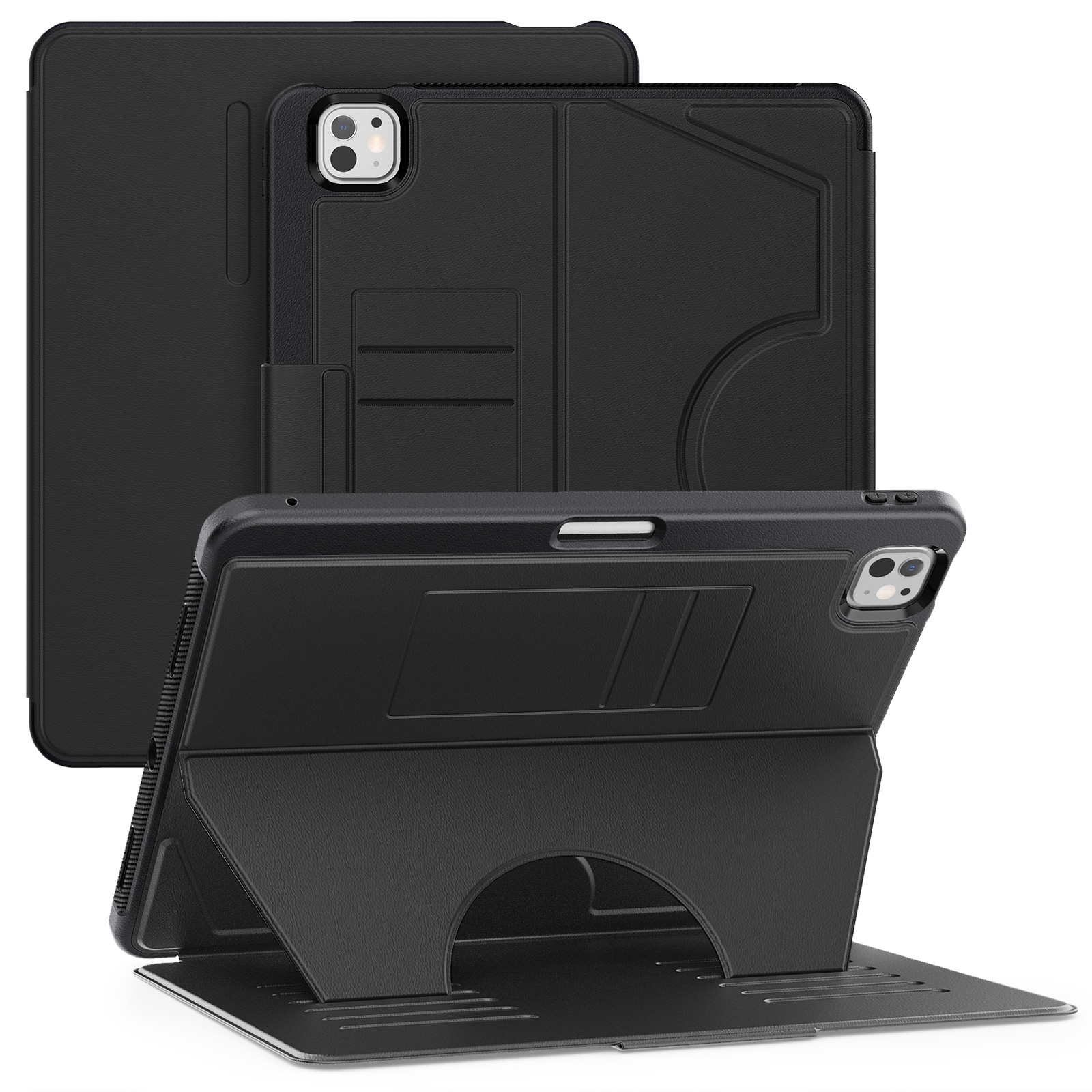 IPAD Pro13 M4 (2024)/M5 A3360 (2025)  | Book Style Case with Adjustable Kickstand & Pencil Holder (Black)