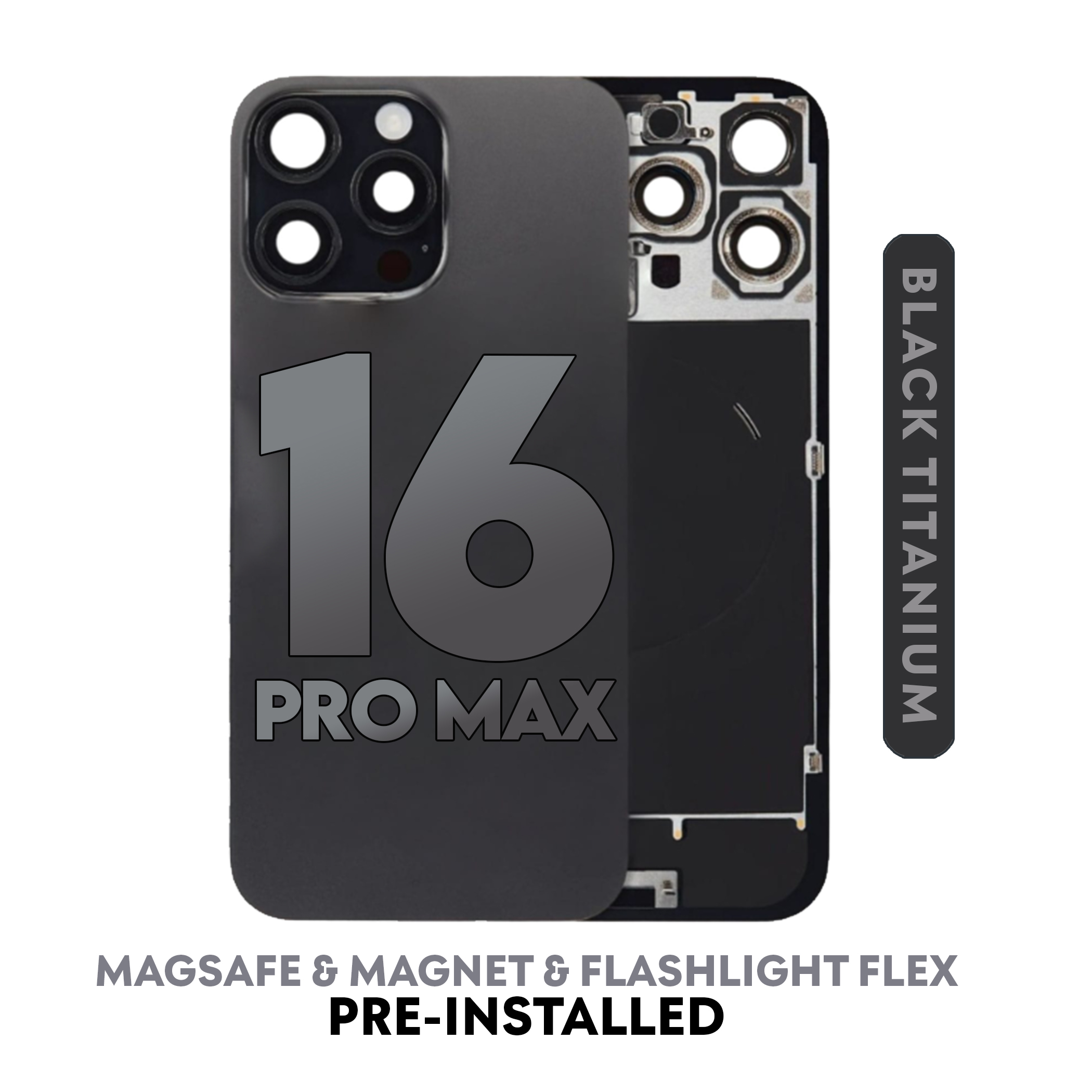 (Black Titanium)For iPhone 16 Pro Max | Back Glass W/ Wireless NFC Charging MagSafe Magnet (NO LOGO) — image 1