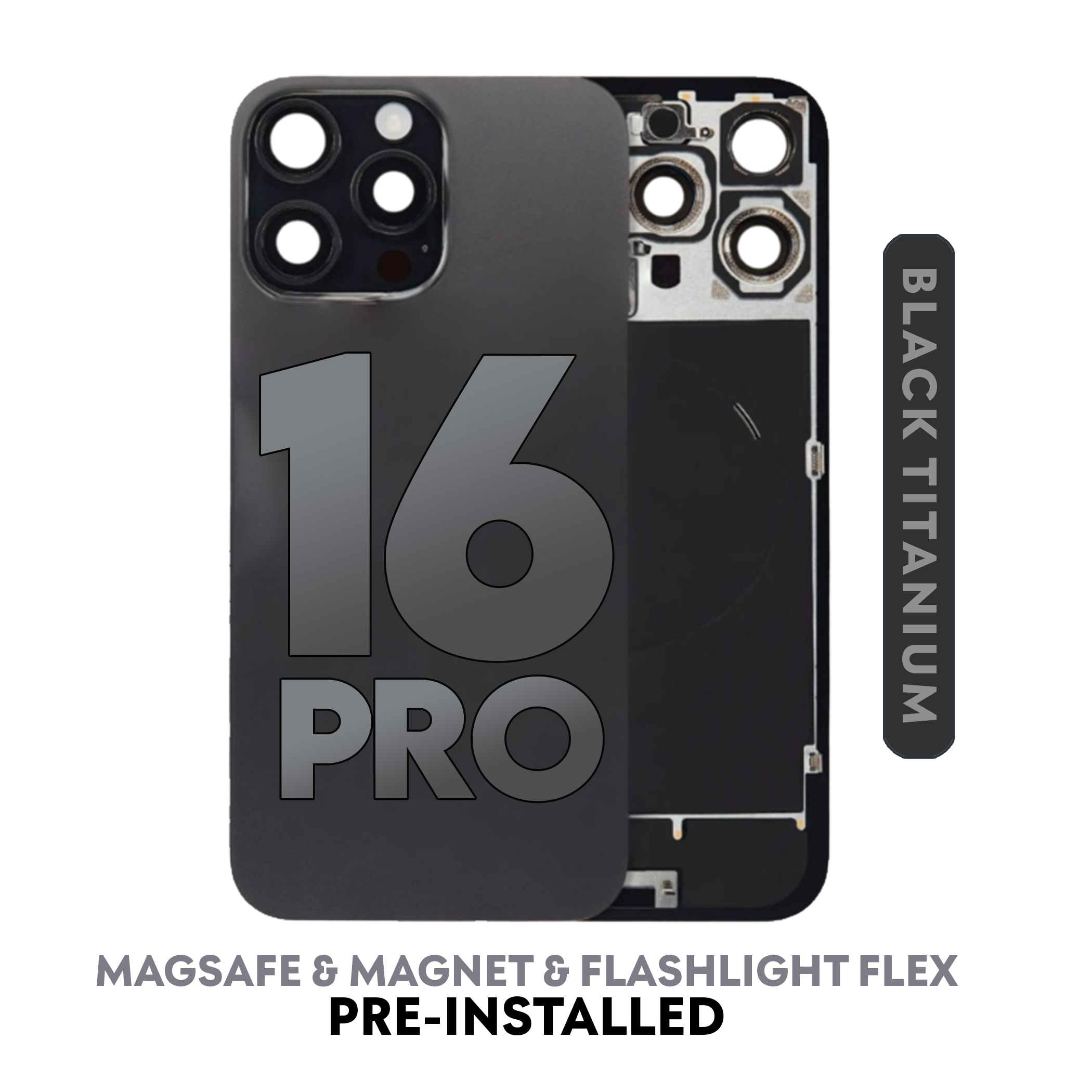 (Black Titanium) For iPhone 16 Pro | Back Glass W/ Wireless NFC Charging MagSafe Magnet (No Logo) — image 1