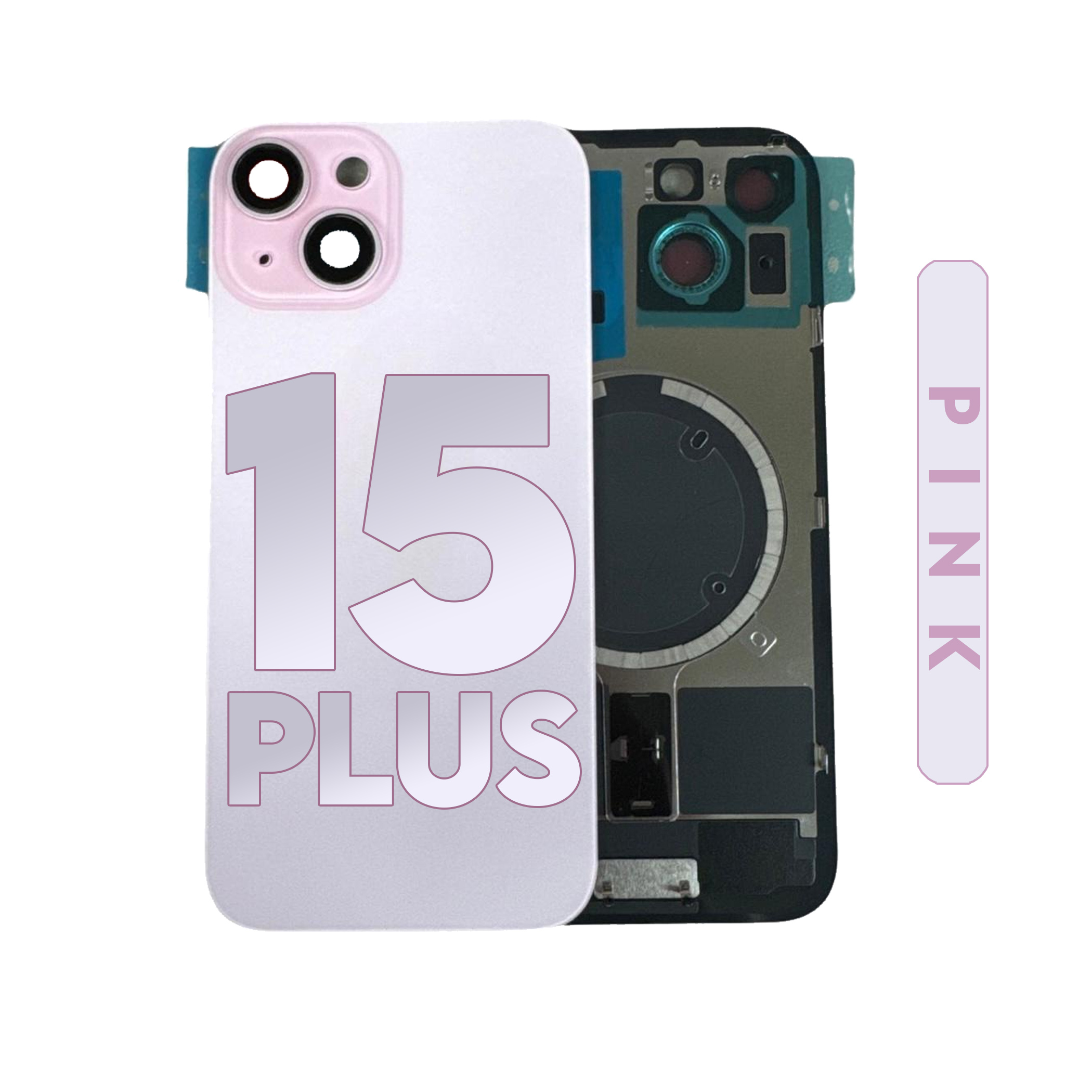 (Pink) For iPhone 15 Plus BACK DOOR GLASS with Magnet (No Logo) — image 1