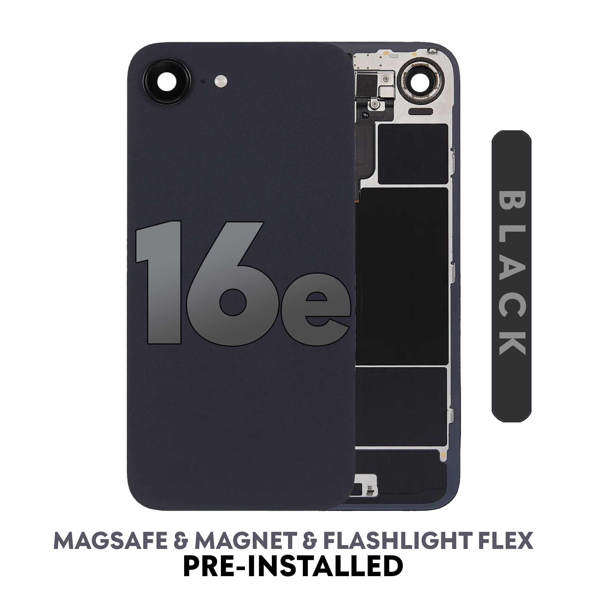 (Black) For iPhone 16E | Back Glass W/ Wireless NFC Charging MagSafe Magnet (No Frame)