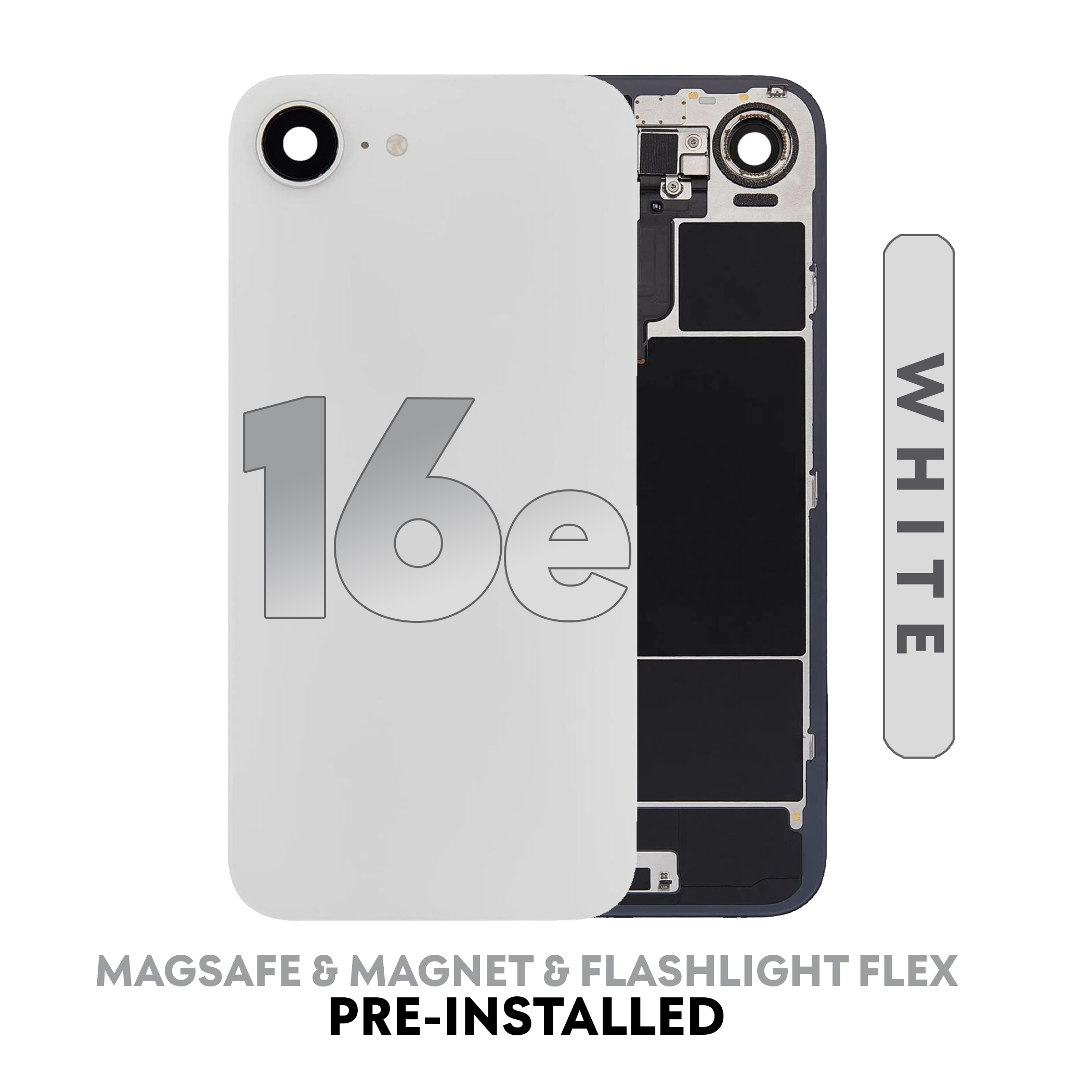 (White) For iPhone 16E | Back Glass W/ Wireless NFC Charging MagSafe Magnet (No Frame) 