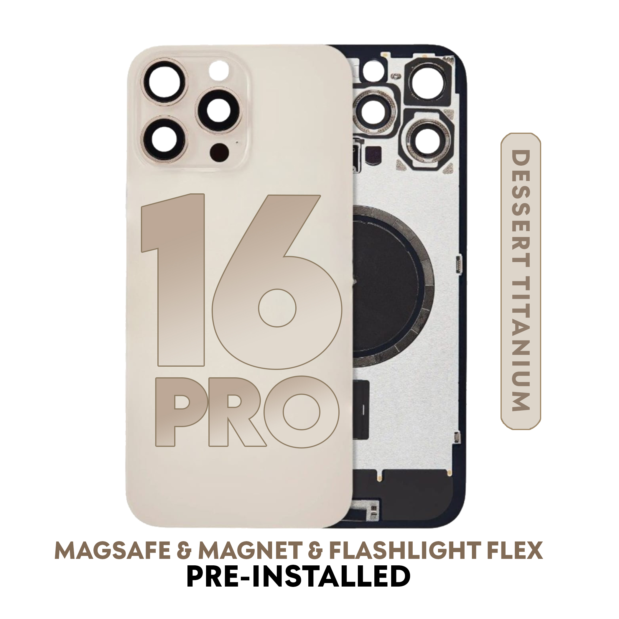 (Desert Titanium) For iPhone 16 Pro | Back Glass W/ Wireless NFC Charging MagSafe Magnet (No Logo) — image 1