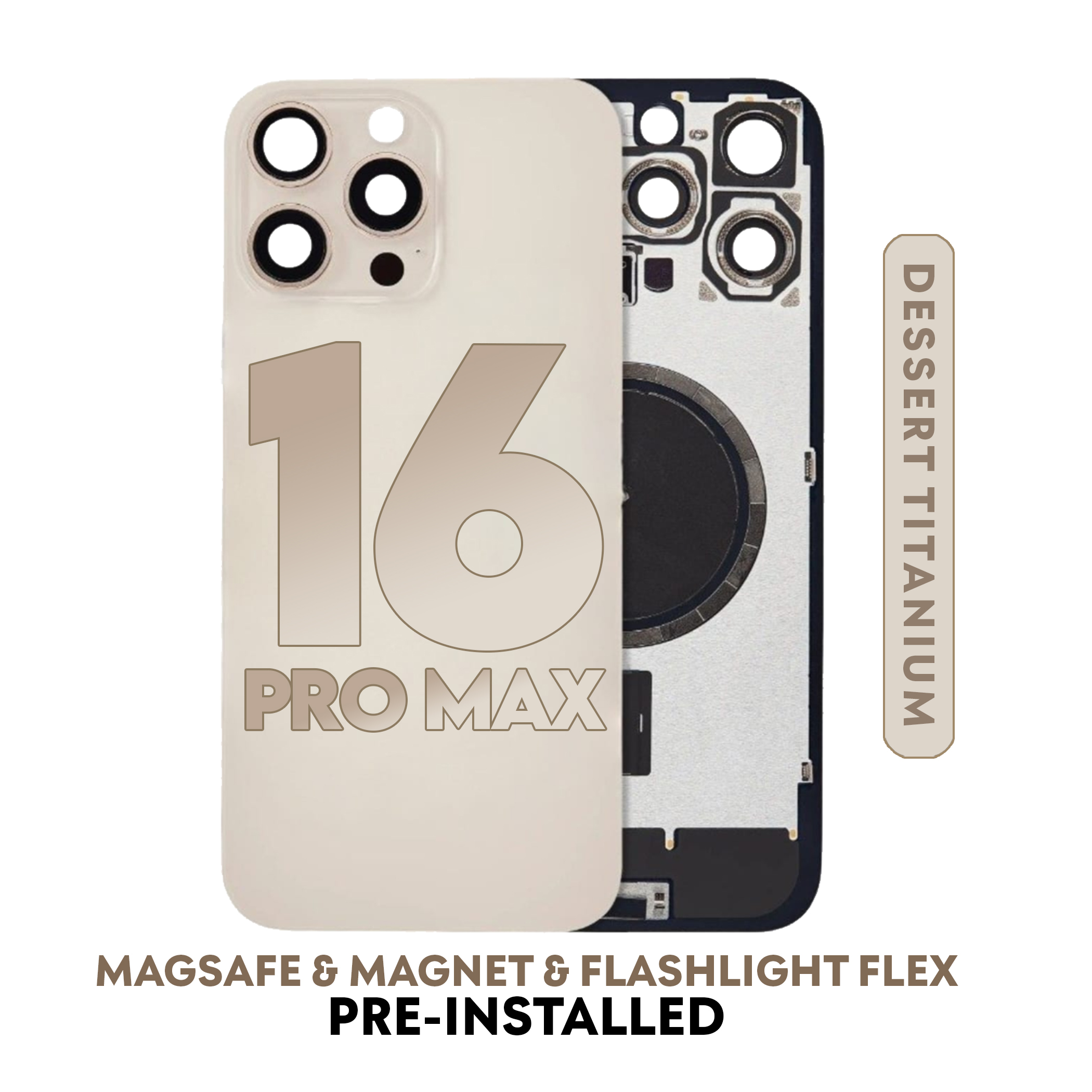 (Dessert Titanium)For iPhone 16 Pro Max | Back Glass W/ Wireless NFC Charging MagSafe Magnet (No Logo) — image 1