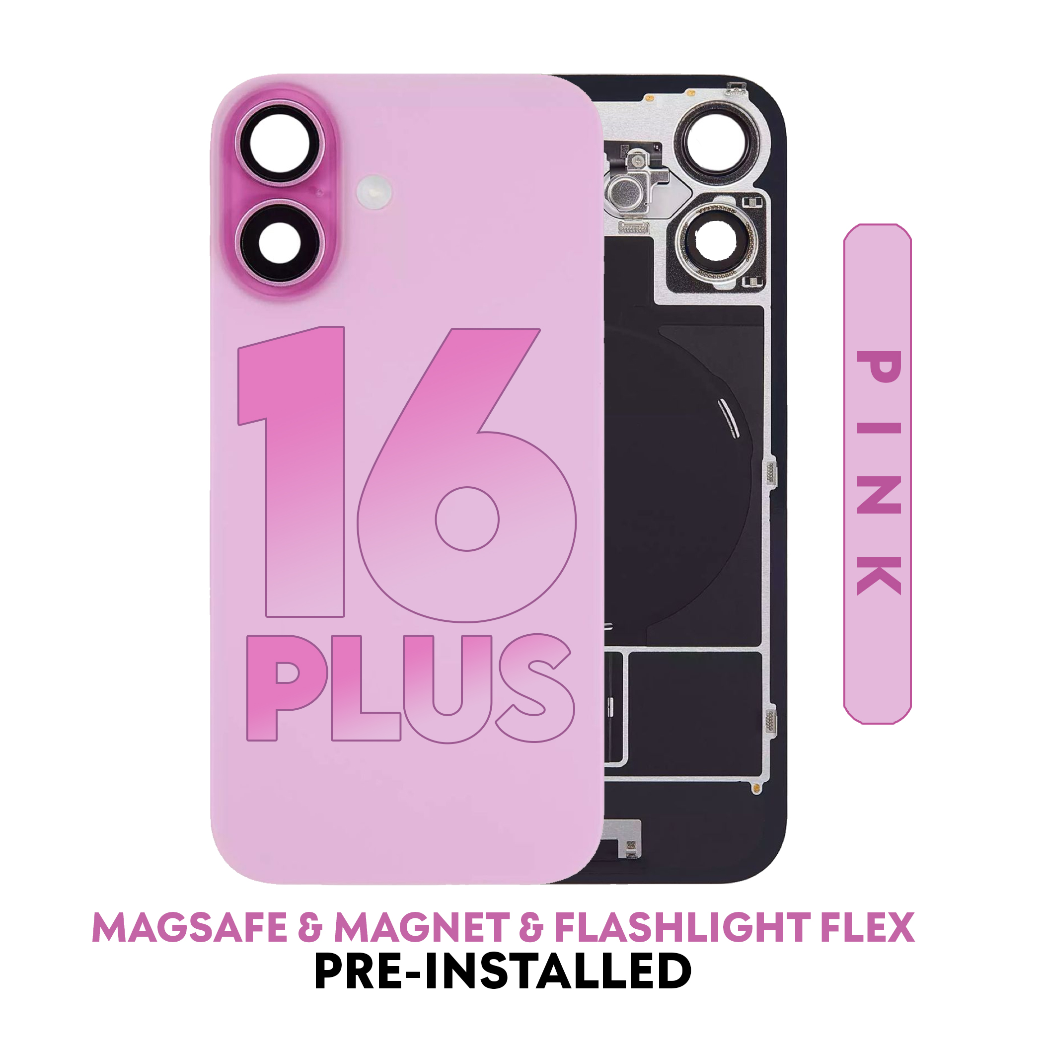 (Pink) For iPhone 16 Plus | Back Glass W/ Wireless NFC Charging MagSafe Magnet (No Logo) — image 1