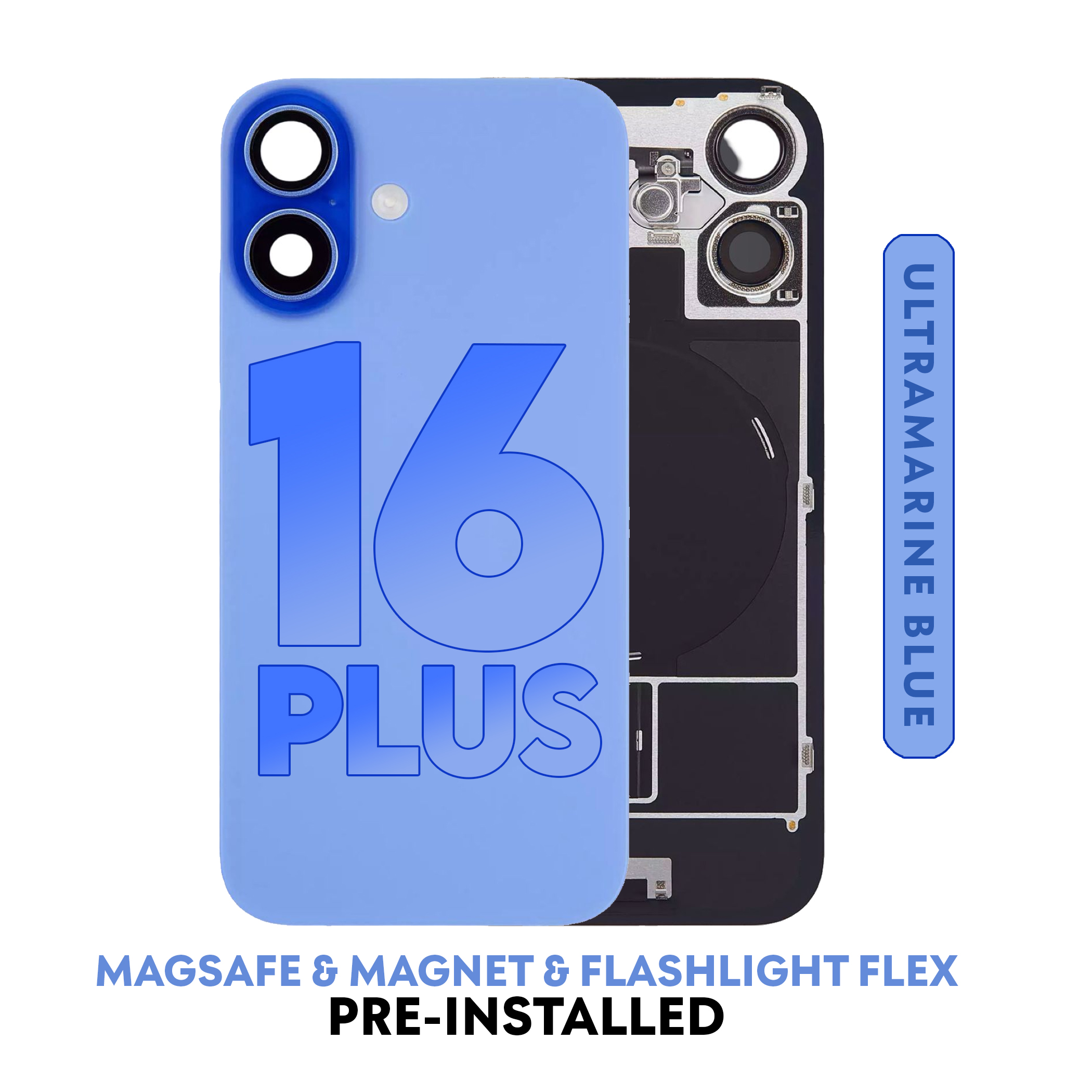 (Ultramarine/ purple blue)For iPhone 16 | Back Glass W/ Wireless NFC Charging MagSafe Magnet (No Logo) — image 1