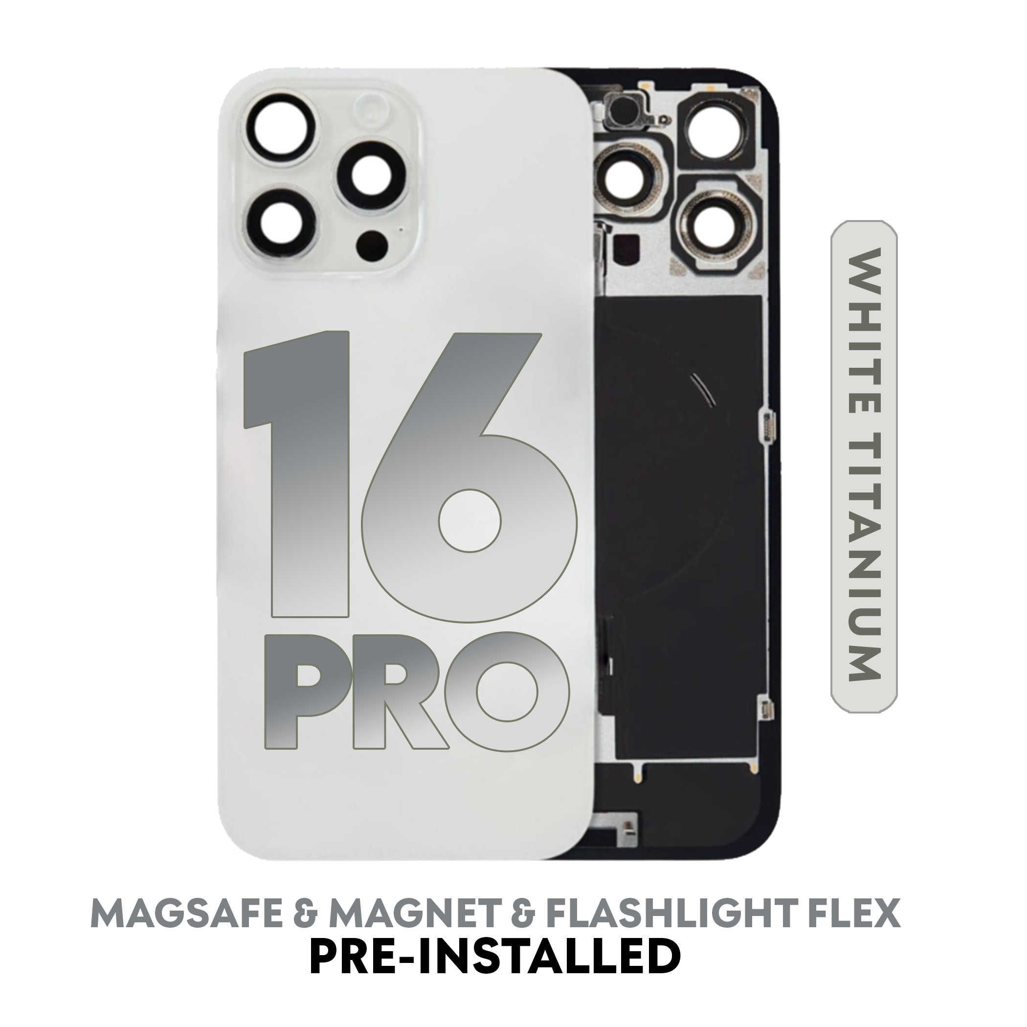 (White Titanium) For iPhone 16 Pro | Back Glass W/ Wireless NFC Charging MagSafe Magnet (No Logo) — image 1