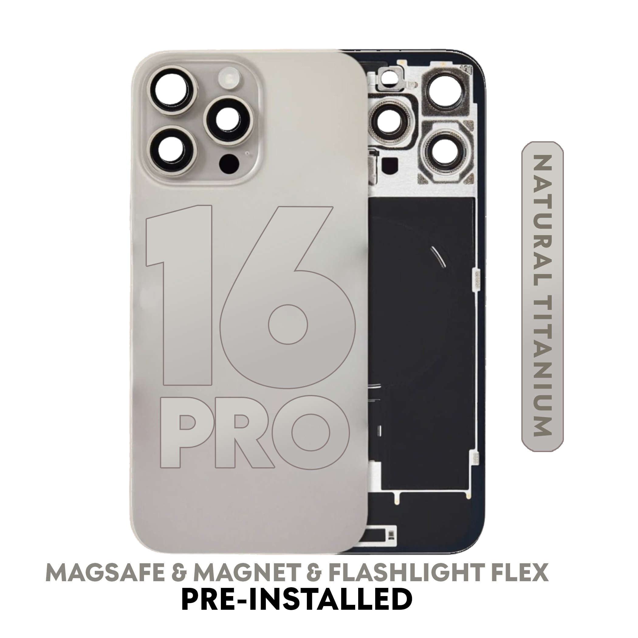 (Natural Titanium) For iPhone 16 Pro | Back Glass W/ Wireless NFC Charging MagSafe Magnet (No Logo) — image 1