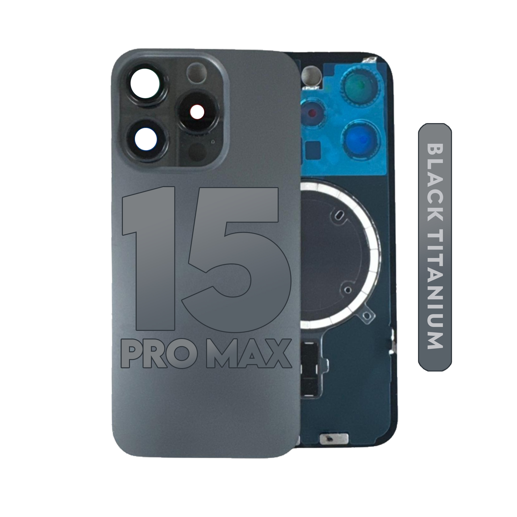 (Black Titanium) IPHONE 15 Pro Max BACK DOOR GLASS with Magnet (No Logo) — image 1