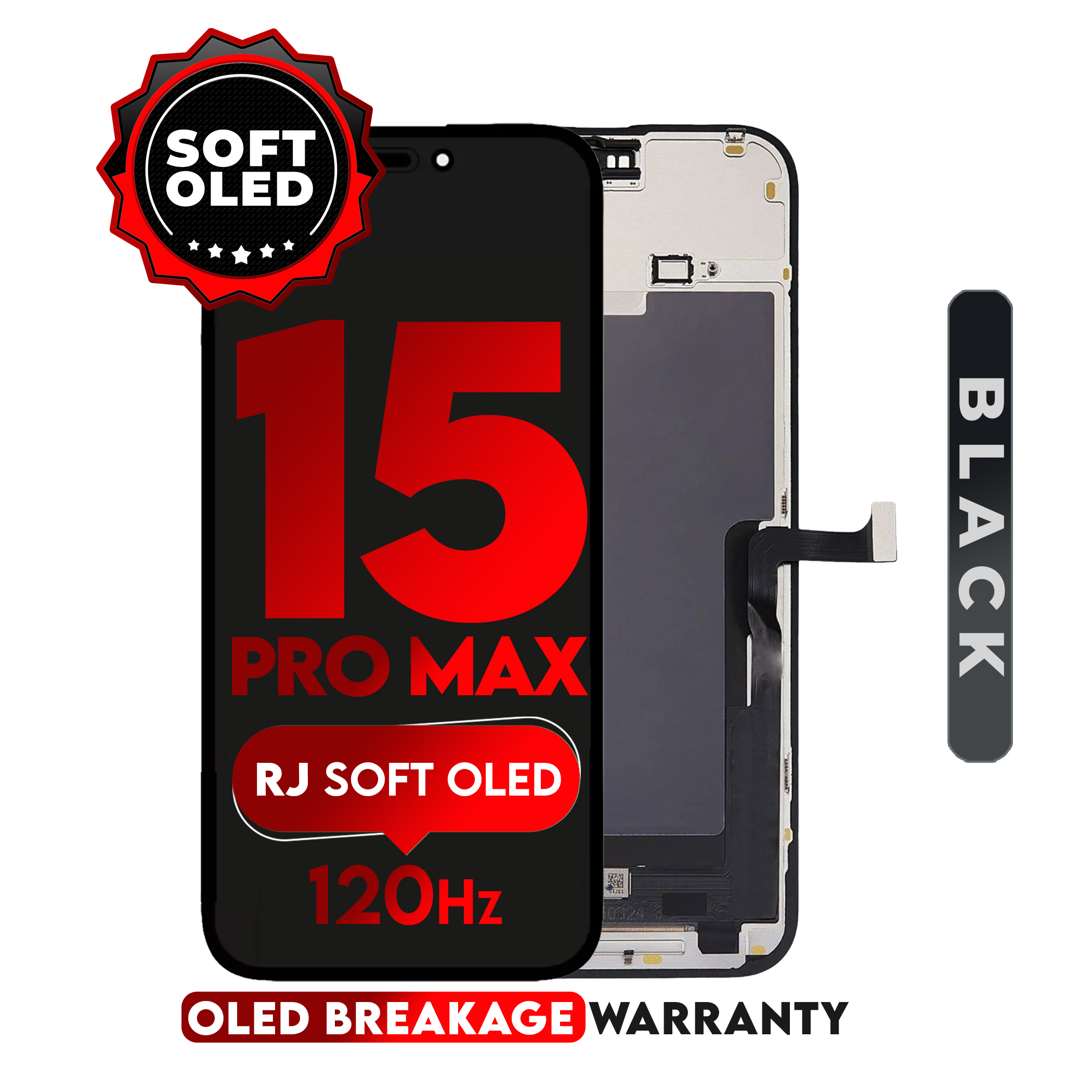 For iPhone 15 Pro Max | Soft OLED (RJ) (Full Coverage/ Breakage covered)