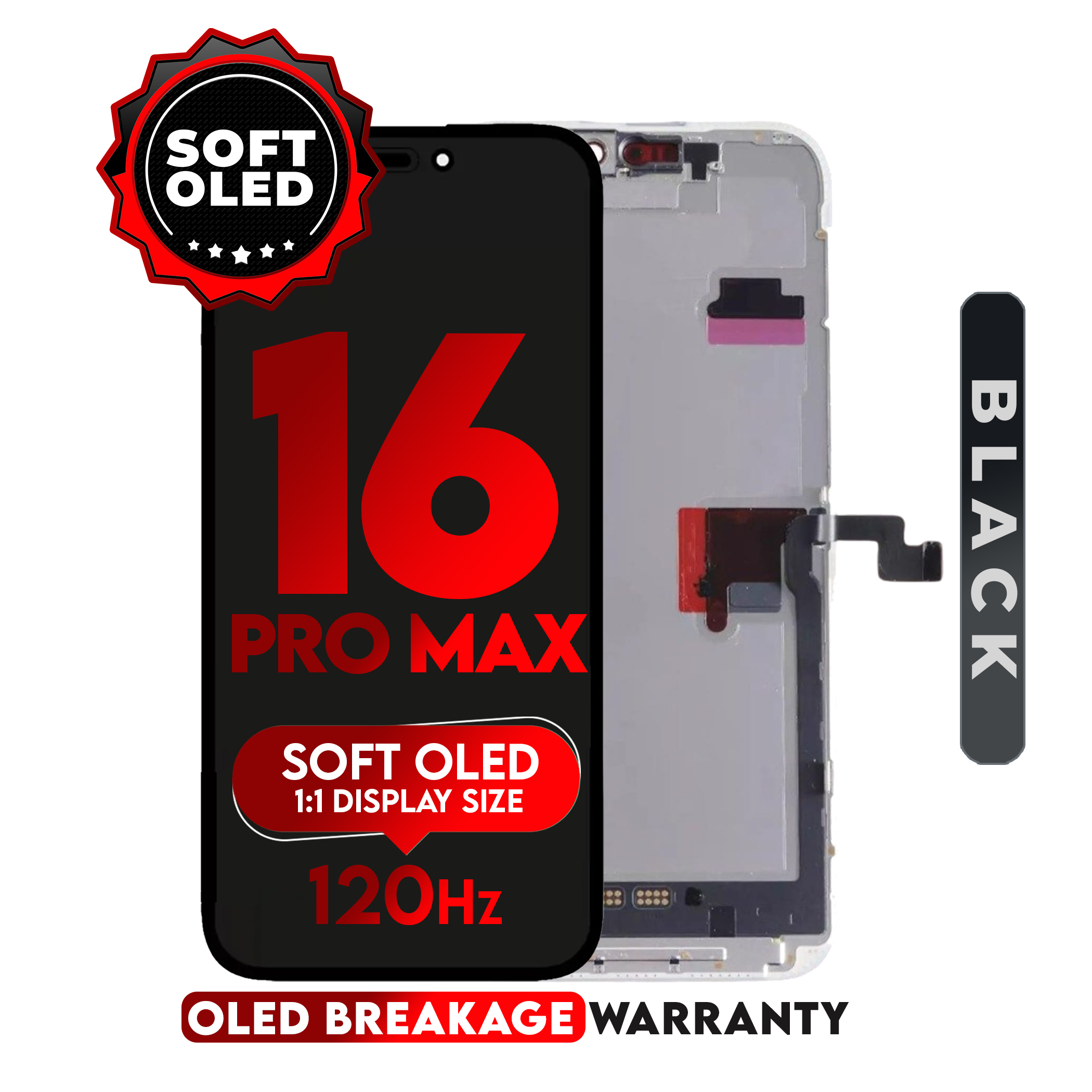 For iPhone 16 Pro Max | Soft OLED LCD Assembly (RJ) (Full Coverage/ Breakage covered)